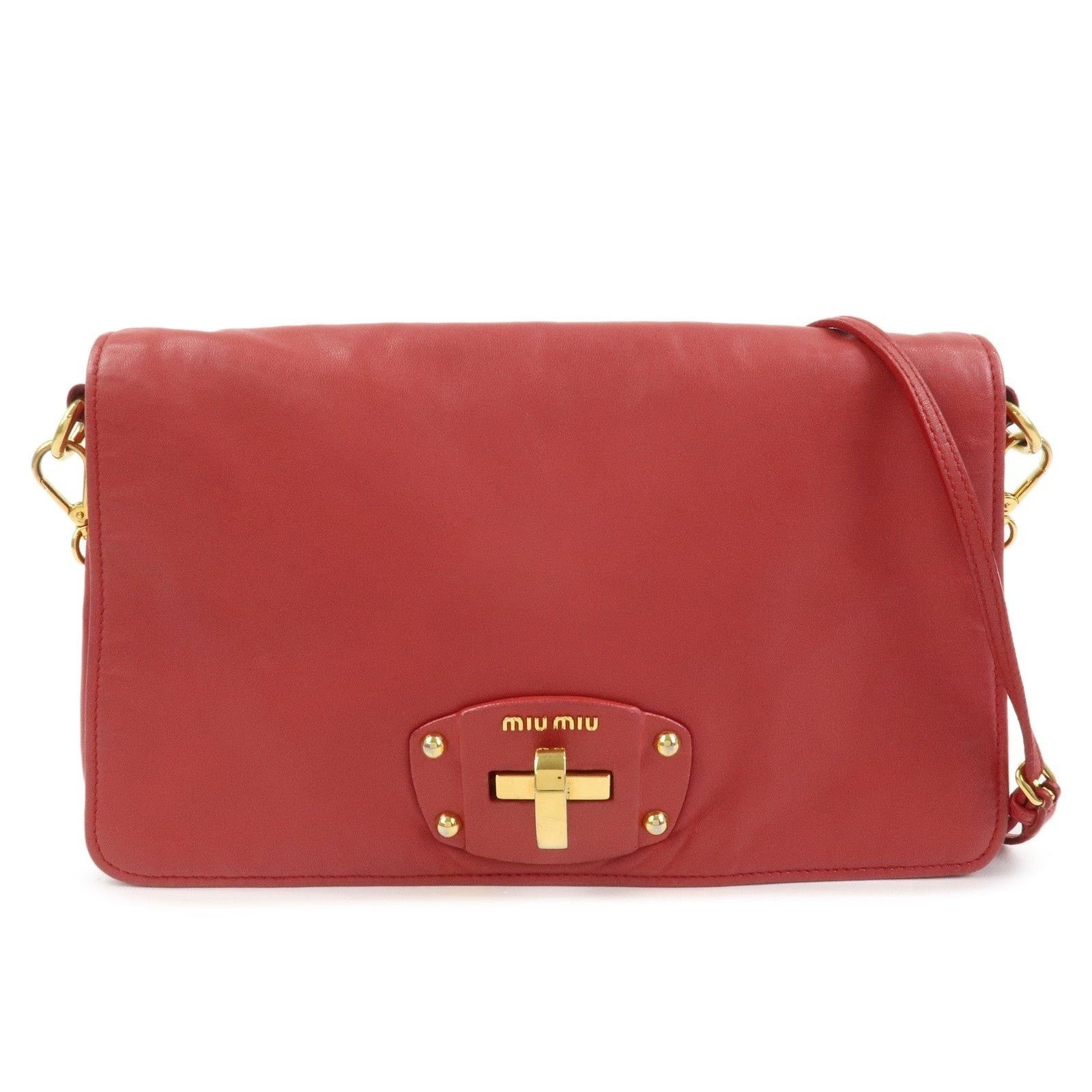 Miu Miu Miu Miu Logo Nappa Leather Flap Bag Red Size ONE SIZE - 1 Thumbnail