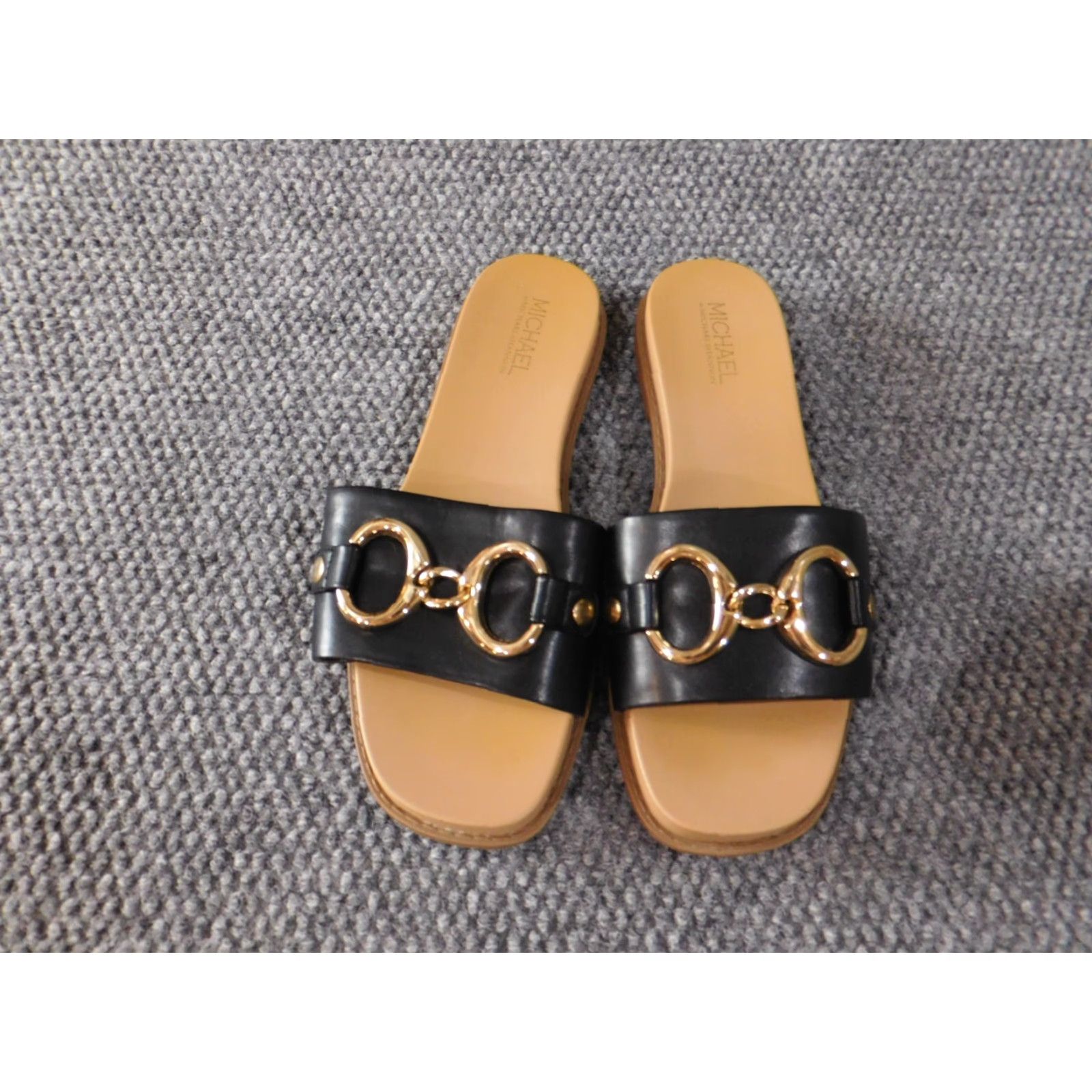 Vintage Michael Shannon Womens Sandals Slip On Slides 9 Black Leather Studded Adjustable Strap 90s Boys Mens Womens Size US 9 / IT 39 - 3 Thumbnail