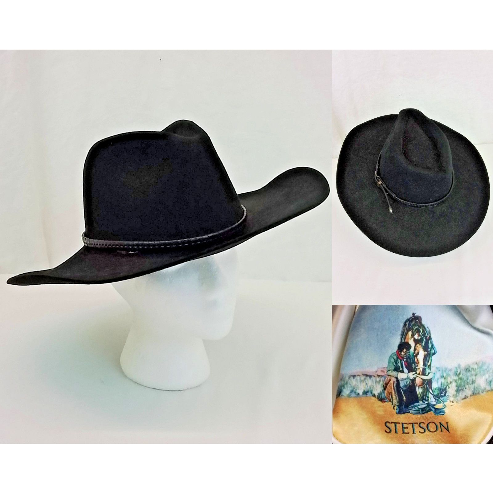 Stetson Stetson Wide Brim Hat 6 3/4 Black Felt Cowboy Hat Western Size ONE SIZE - 1 Thumbnail