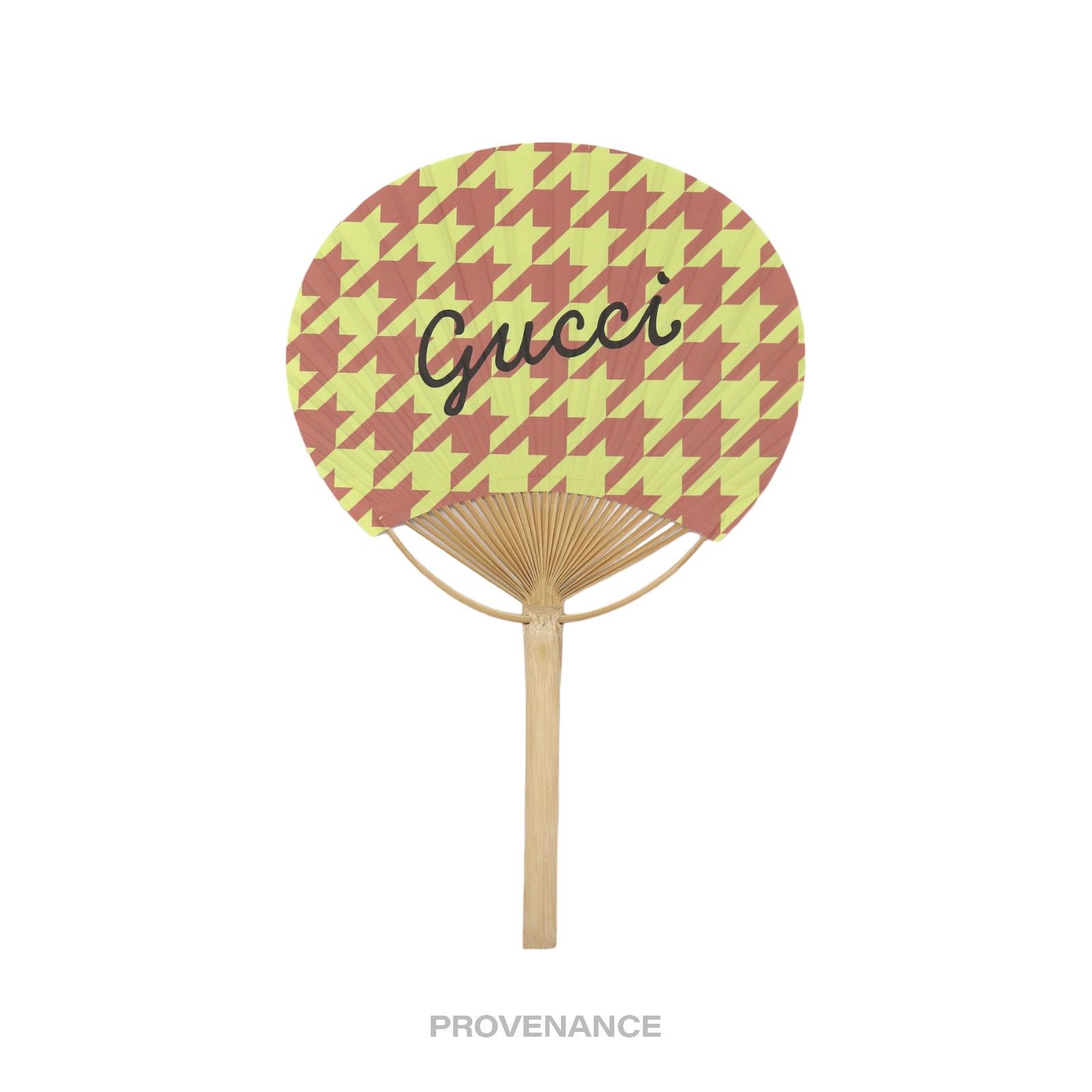 Gucci 🔴 Gucci Logo Bamboo Hand Fan - Houndstooth Pink Yellow Size ONE SIZE - 2 Thumbnail