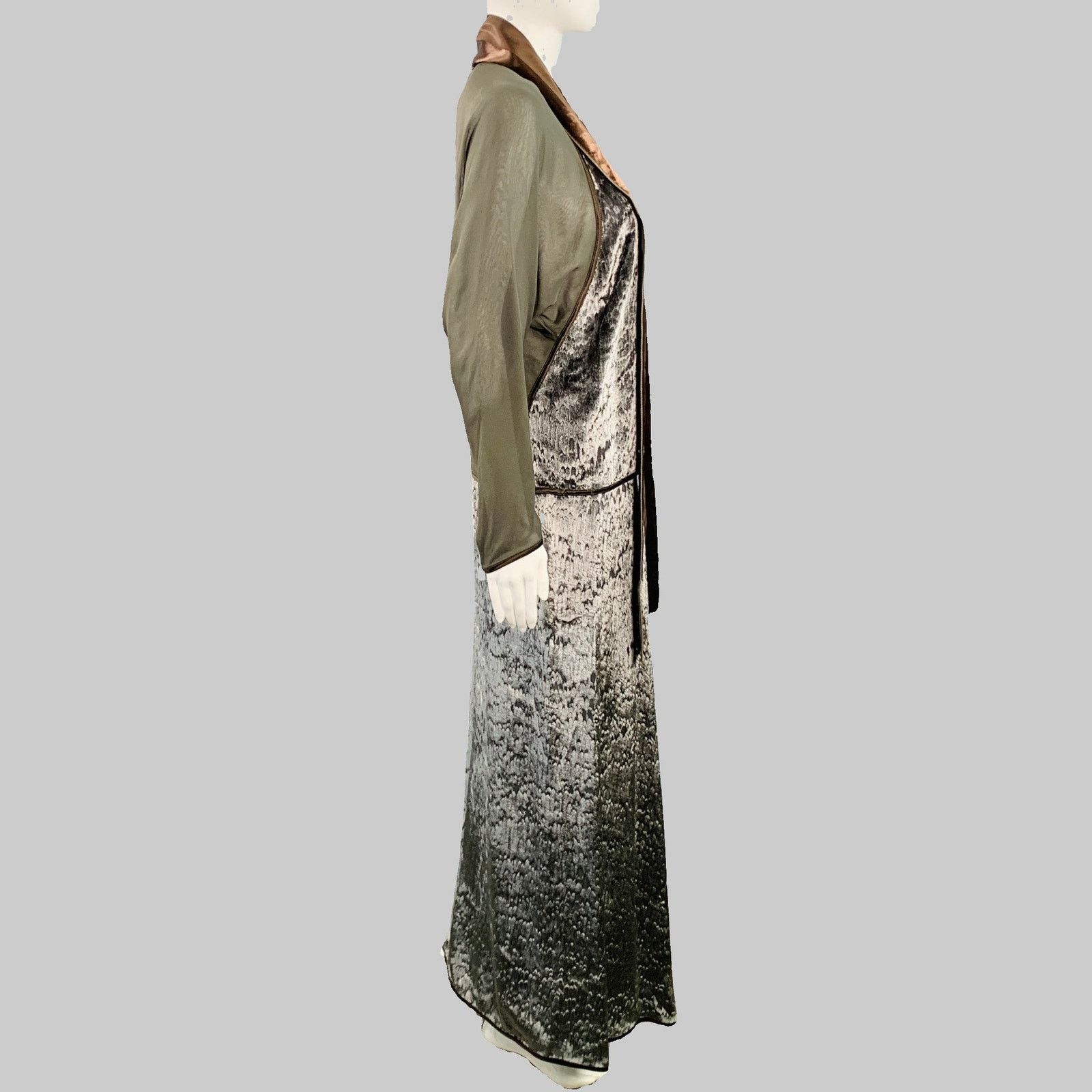 Geoffrey Beene GEOFFREY BEENE Grey Green Brown Silk Velvet Top Skirt Set Size 28" / US 6 / IT 42 - 3 Thumbnail