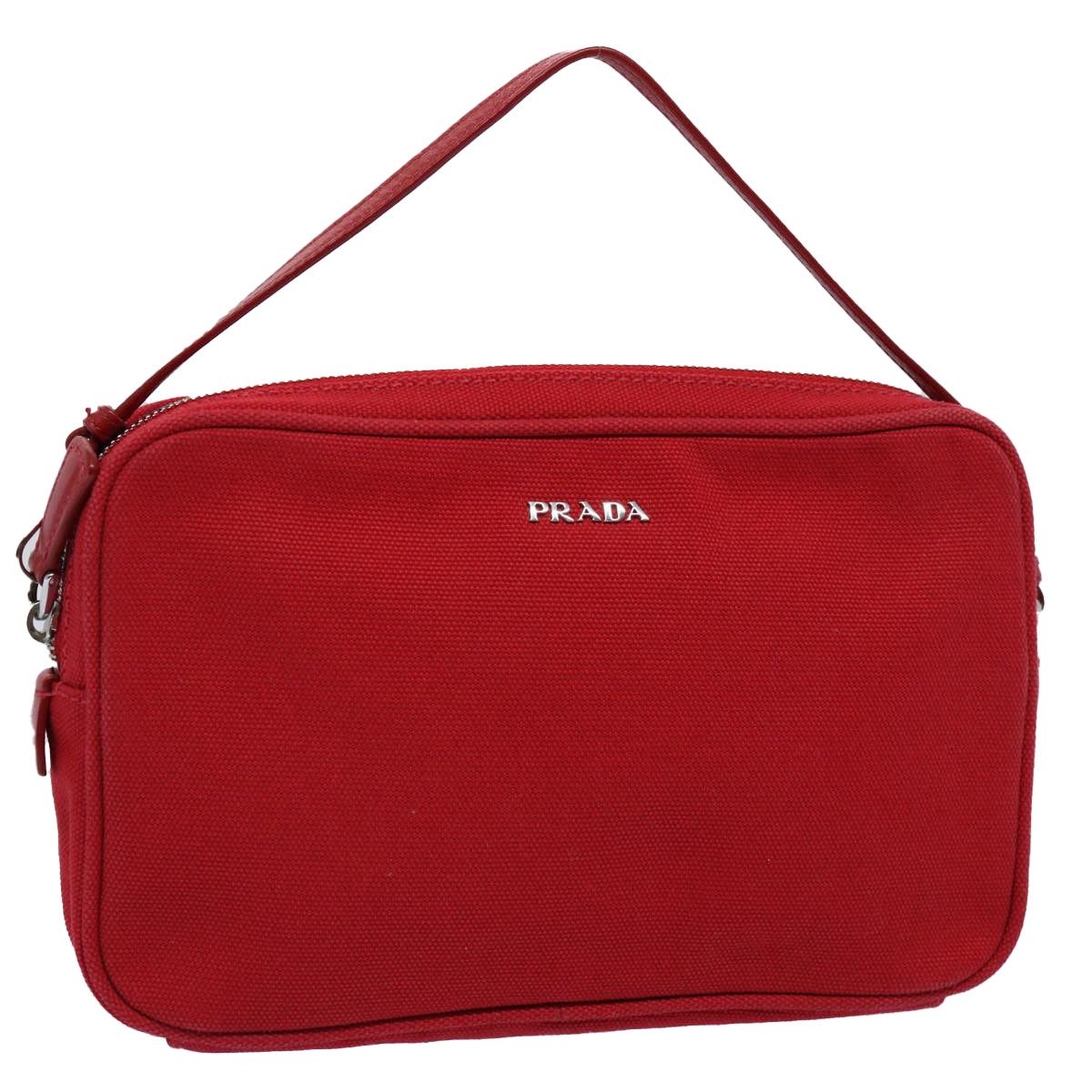 image of Prada Accessory Pouch Canvas Red Auth Ki3861, Women's