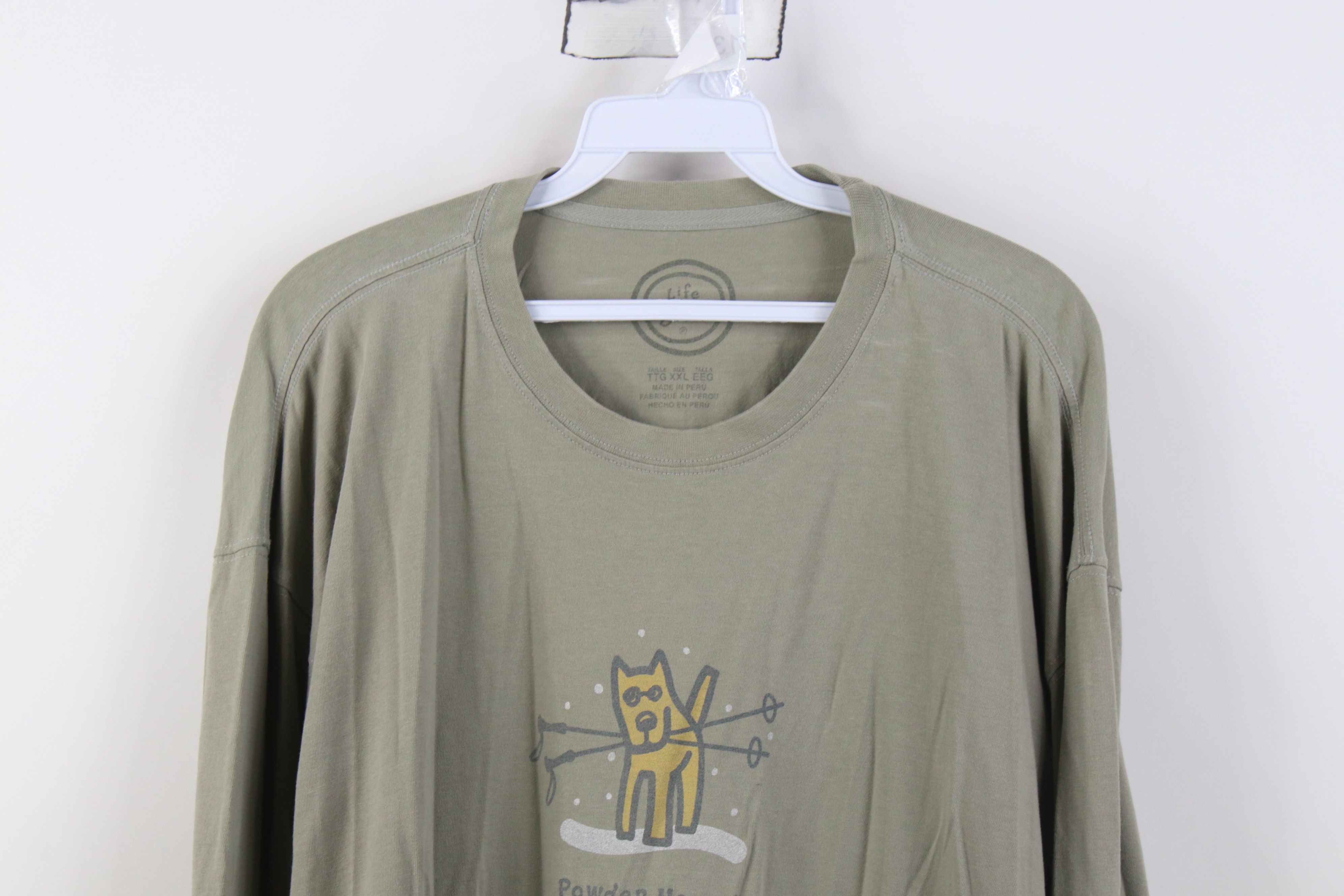 Life is Good Life Is Good Dog Skiing Long Sleeve T-Shirt Green Cotton Size US XXL / EU 58 / 5 - 2 Thumbnail