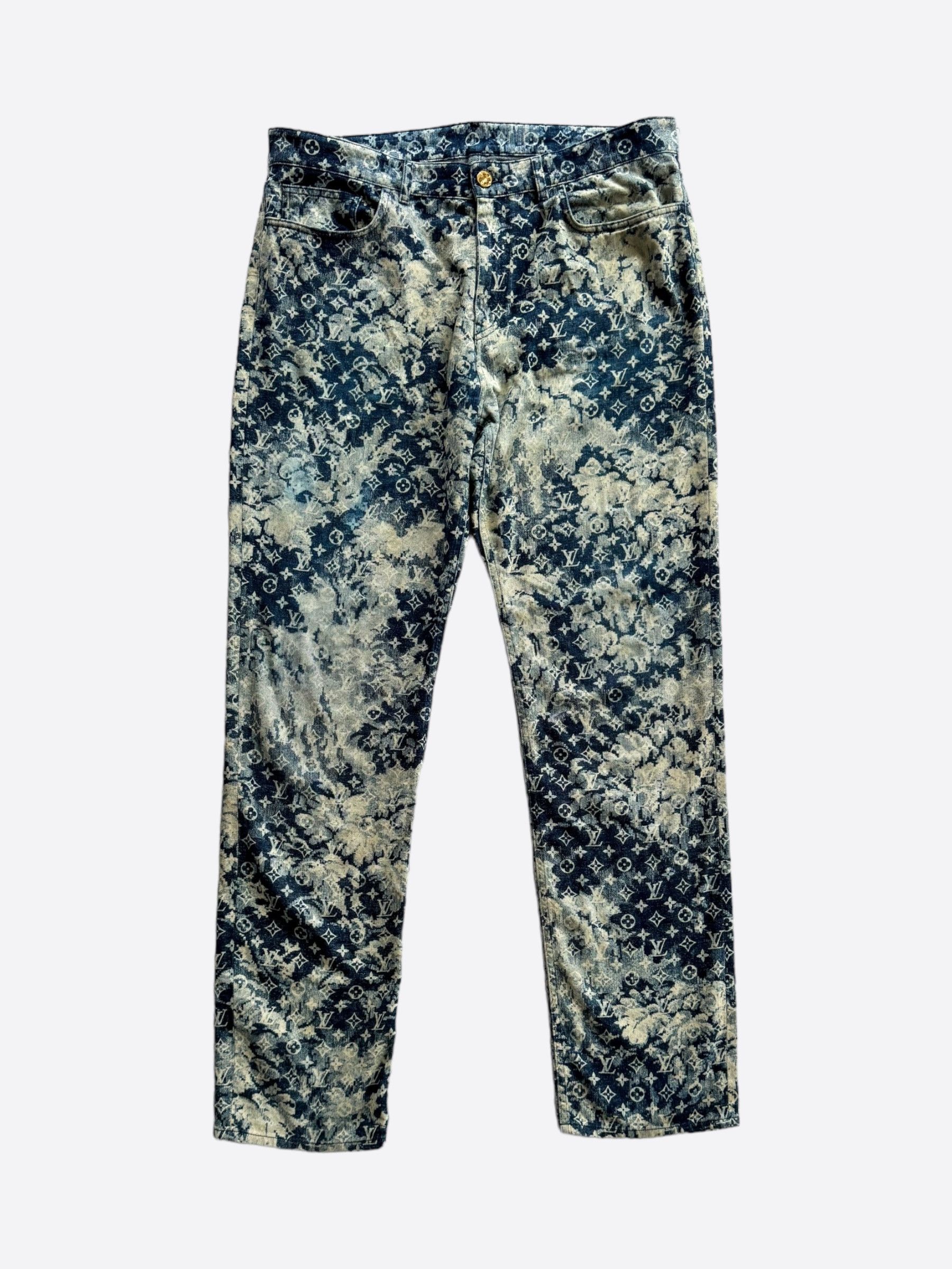 image of Louis Vuitton Blue Tapestry Monogram Jeans, Men's (Size 36)