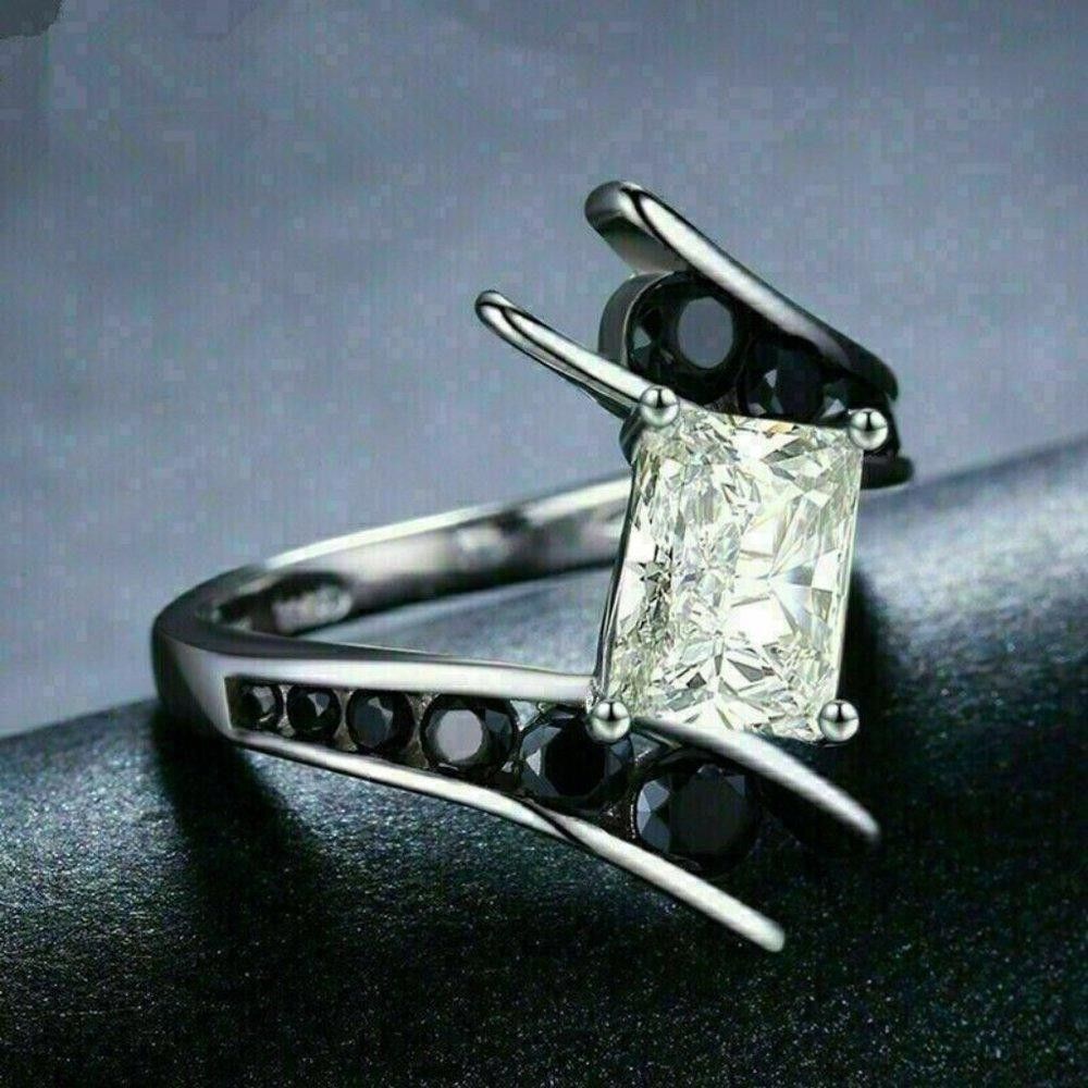 Designer Sterling Silver Created Black Sapphire Geometric Ring Size ONE SIZE - 4 Thumbnail