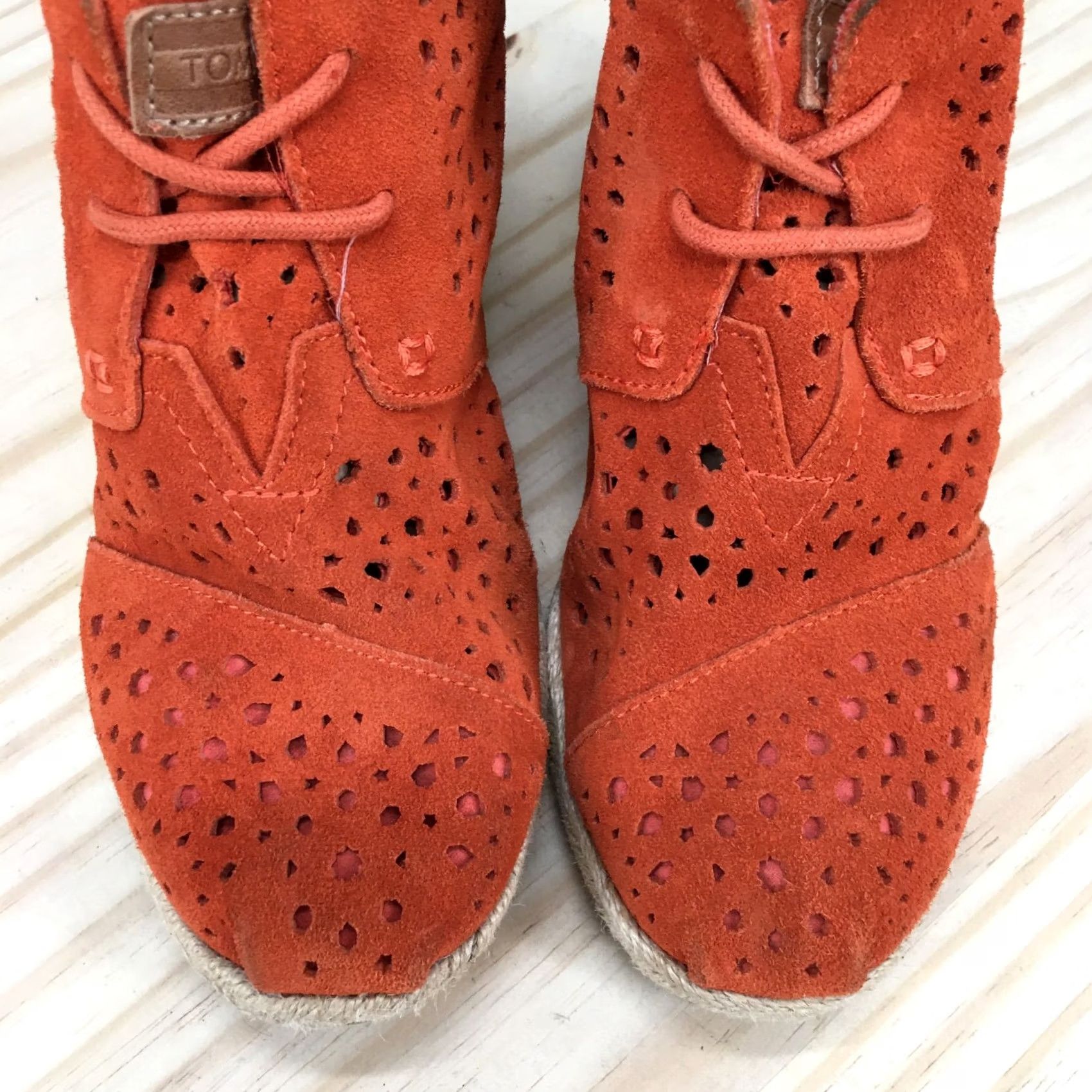 Toms TOMS Boots Womens 6 Orange Desert Wedges Moroccan Cutout Suede Lace Up Casual Size US 6 / IT 36 - 4 Thumbnail