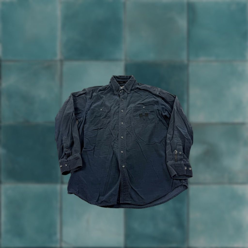 Harley Davidson Harley-Davidson Shirt Mens M Blue Corduroy Long Sleeve Skull Biker HD Size US M / EU 48-50 / 2 - 1 Thumbnail