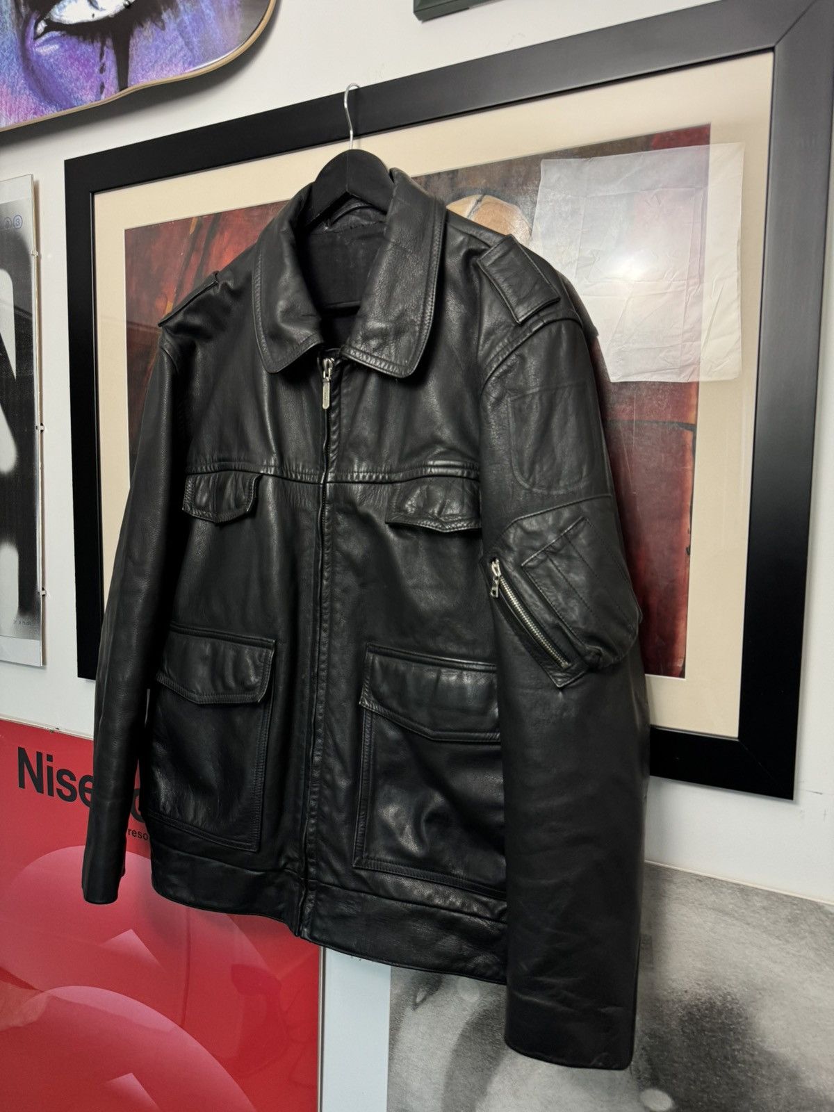 Vintage Polizei Vintage OG German Leather Boxy Black Zip Jacket Rare Size US XL / EU 56 / 4 - 3 Thumbnail
