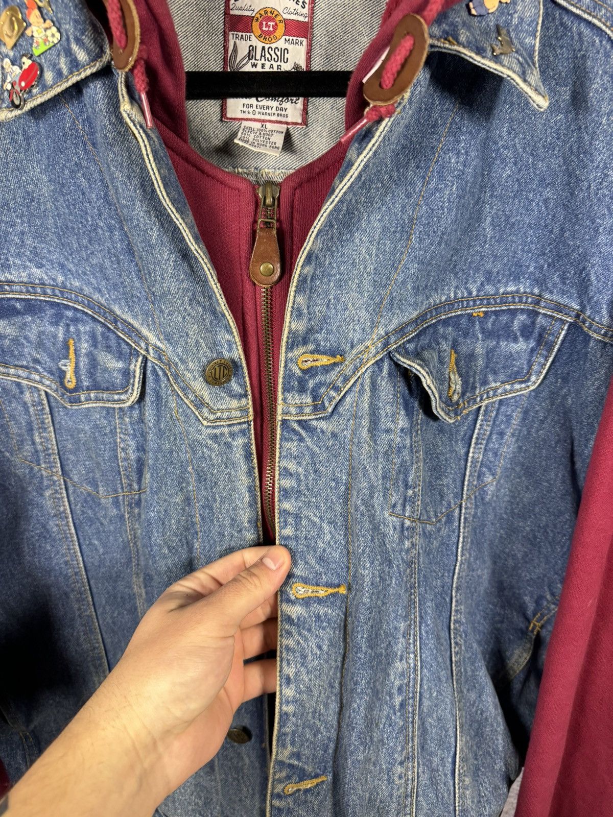 Vintage × Warner Bros All Folks Looney Tunes 1995 WB Hoodie Vest Jacket XL Denim Size US XL / EU 56 / 4 - 9 Thumbnail