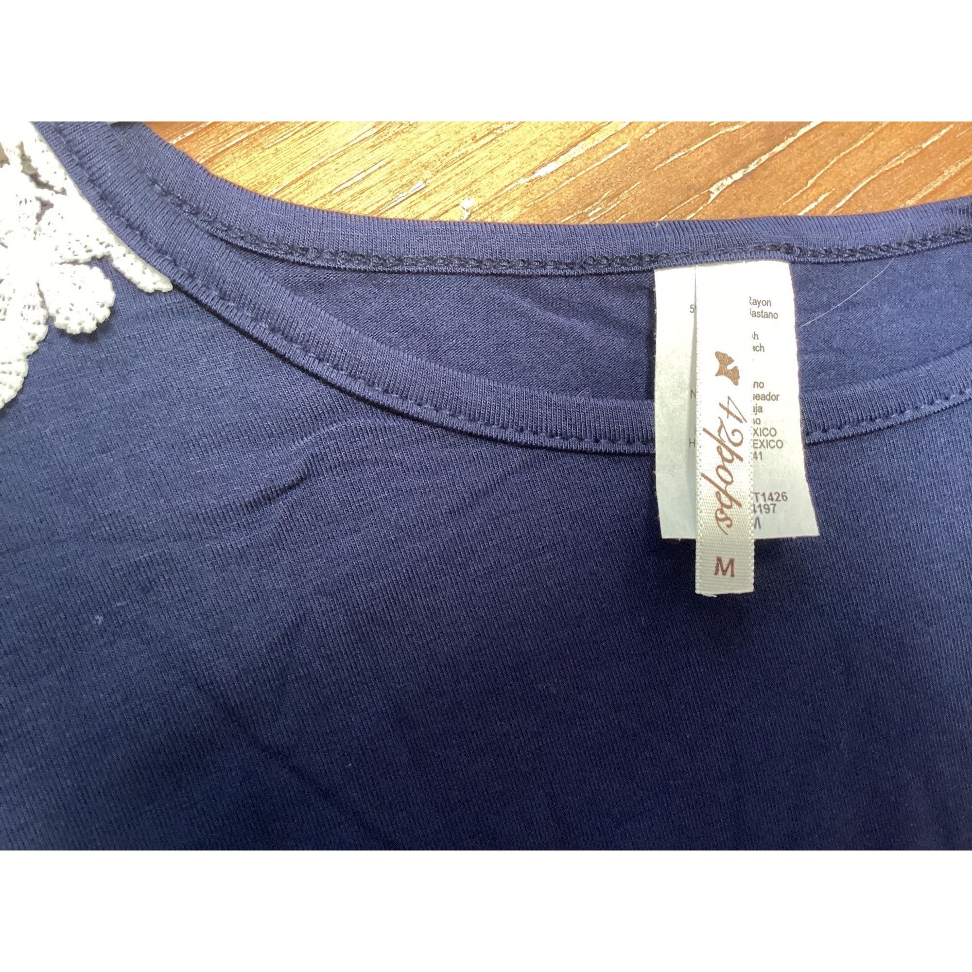 Other 42 Pops Crochet Navy Blue Short Sleeve Shirt With Lace Flora Size M / US 6-8 / IT 42-44 - 2 Thumbnail