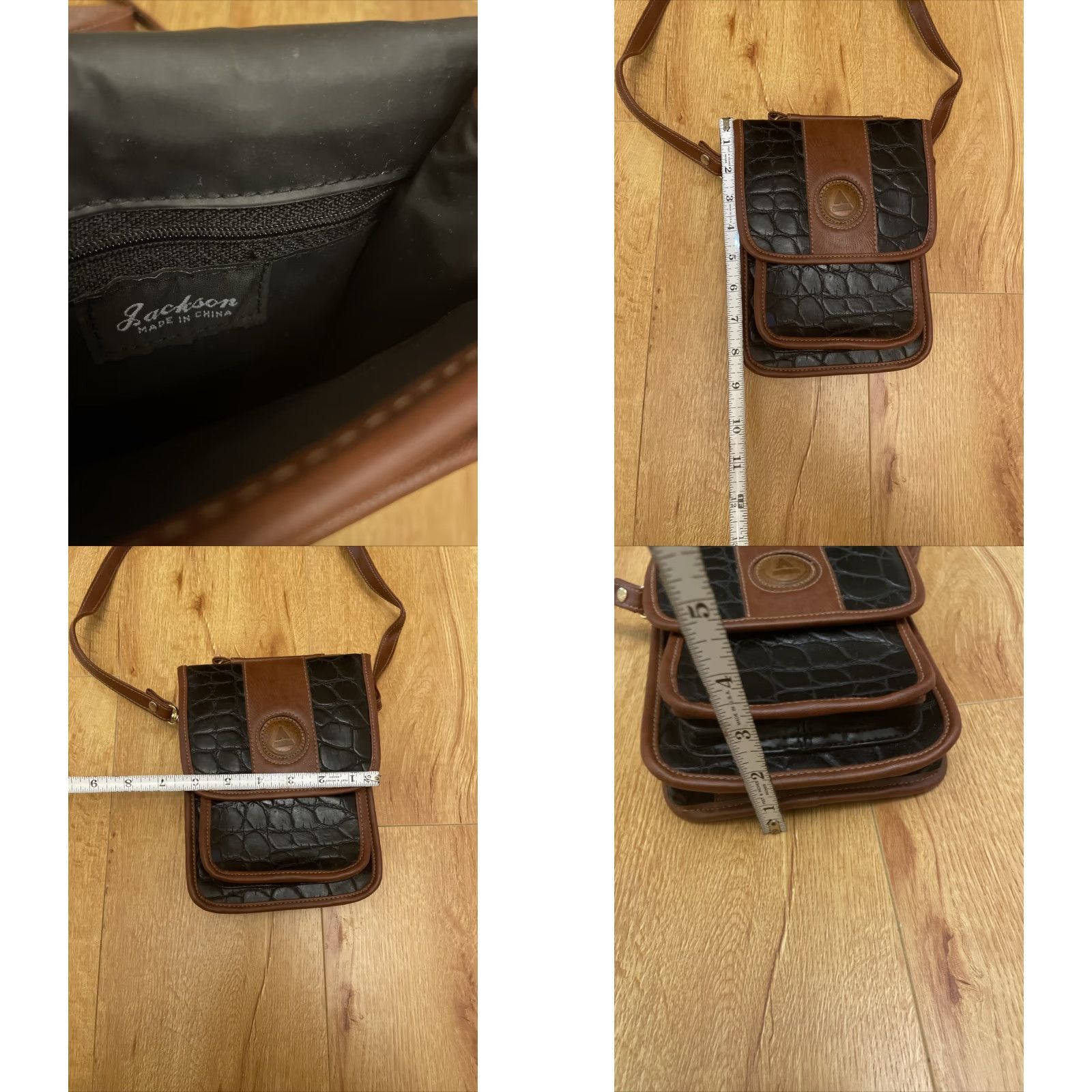 Dolce Vita VINTAGE Jackson Crossbody Bag Women's All Weather Black Brown Faux Leather Crocodile Logo 90s Derby Size ONE SIZE - 8 Thumbnail