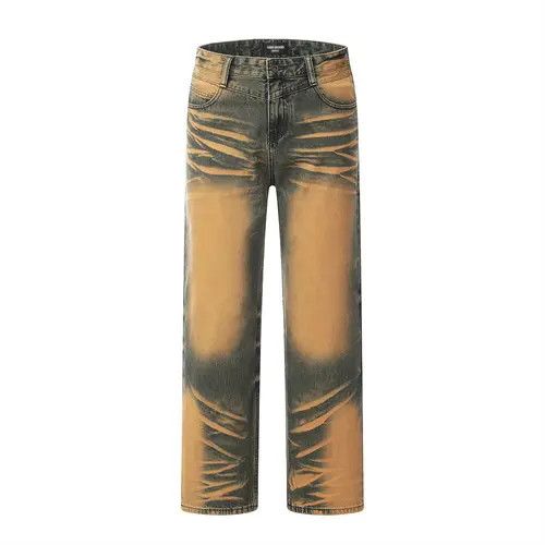 VIBE #40 Mud Yellow Washed Distressed Straight Leg Jeans Size US 33 - 1 Thumbnail