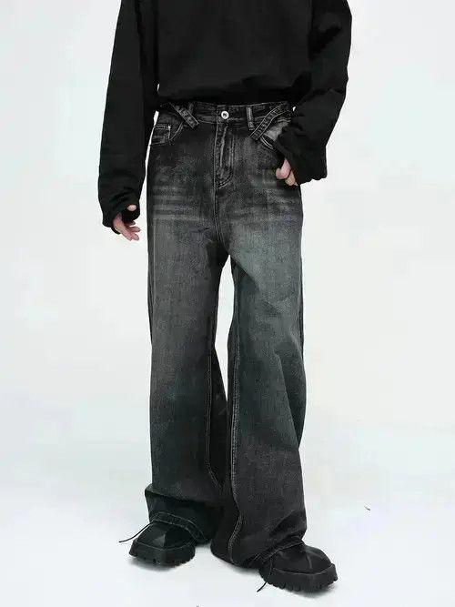 Japanese Brand Retro street cat whisker design wide leg jeans Size US 32 / EU 48 - 1 Thumbnail