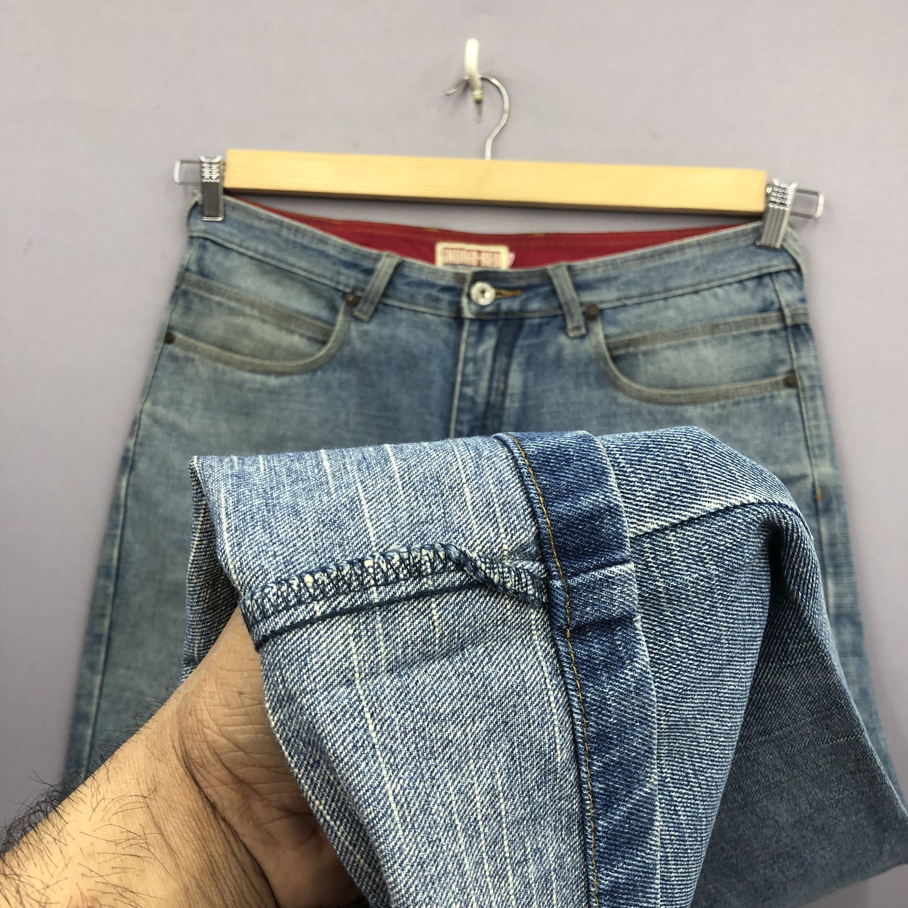 Japanese Brand Crazy Y2K Indigo Red Baggy Jeans Skater JNCO Faded Denim Size US 35 - 9 Thumbnail