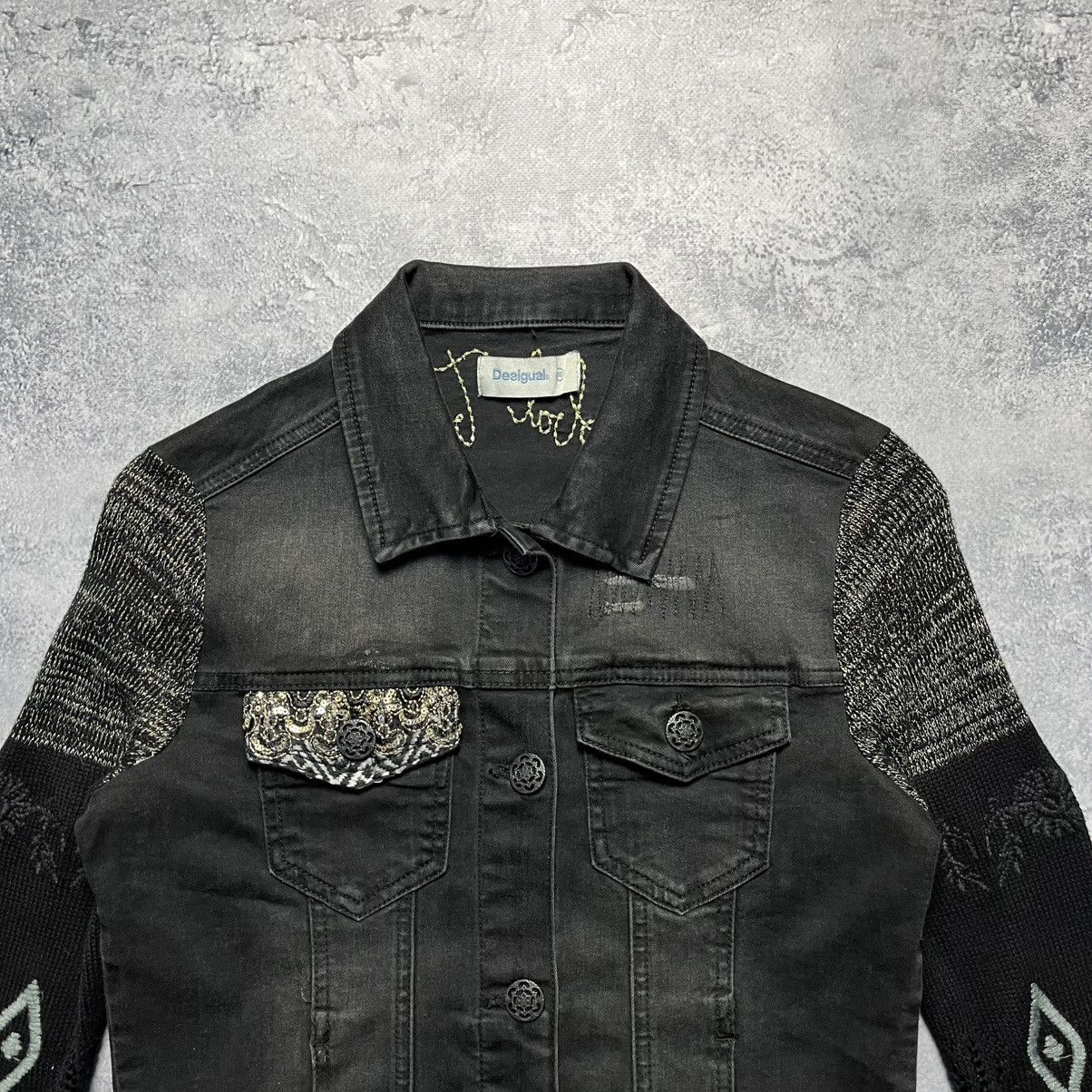 Desigual × Vintage Vintage Desigual Denim Jacket Knitted Sleeve Y2K Streetwear Size XS / US 0-2 / IT 36-38 - 2 Thumbnail