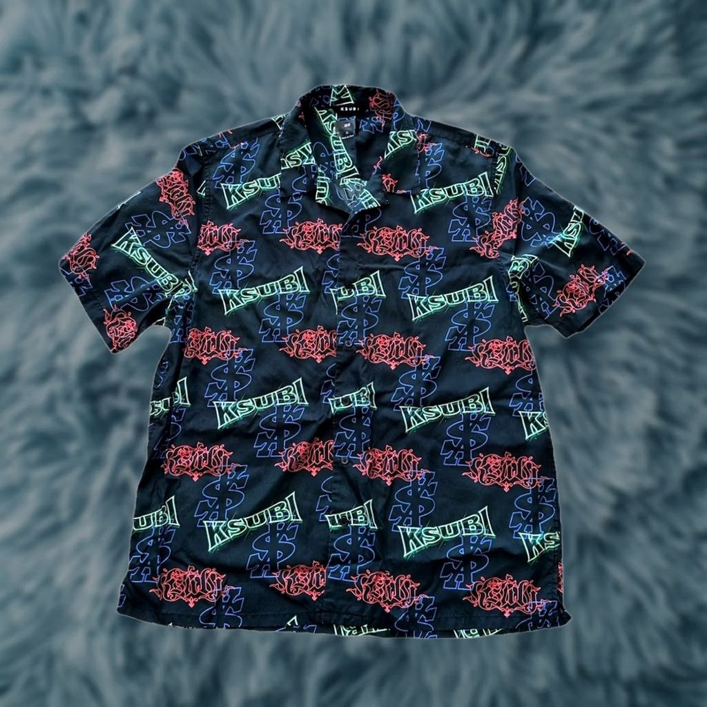 Ksubi Mens KSUBI Glow Resort SS Camp Shirt Button-Front Black XL Wide Logo Short Sleeve Camp Shirt Men XS? Size US XL / EU 56 / 4 - 1 Thumbnail