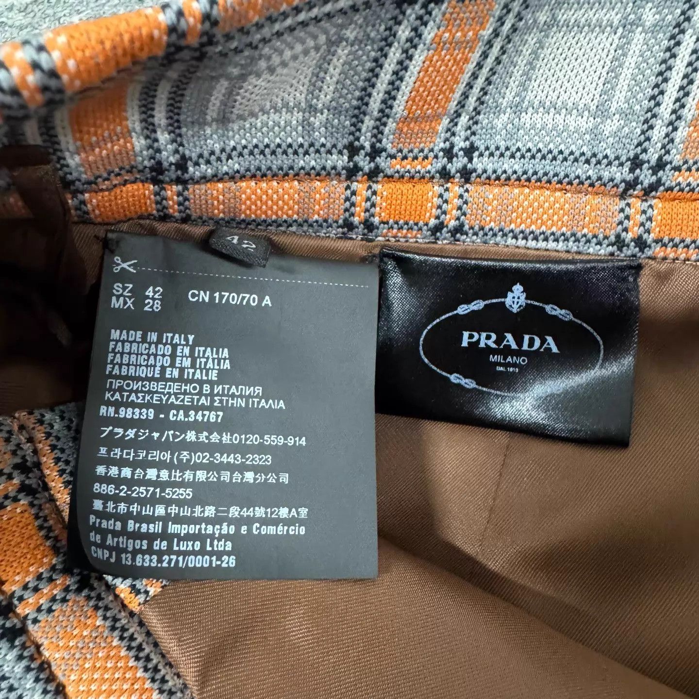 Prada Prada orange & gray check A-line skirt 42 NaZha Size 28" / US 6 / IT 42 - 8 Thumbnail