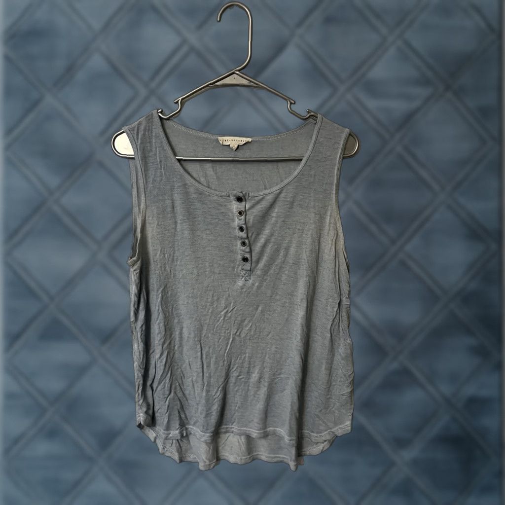 Vintage Jane + Delancey Blue Womens Tank S Henley Stretch Ribbed Knit Casual Top Size S / US 4 / IT 40 - 1 Thumbnail