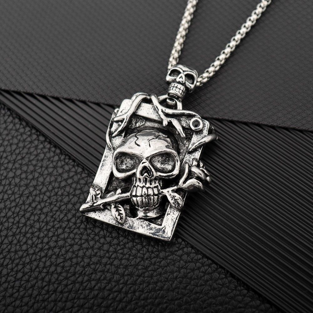Jewelry × Vintage Rectangle Skeleton Rose Pendant Necklace Size ONE SIZE - 3 Thumbnail