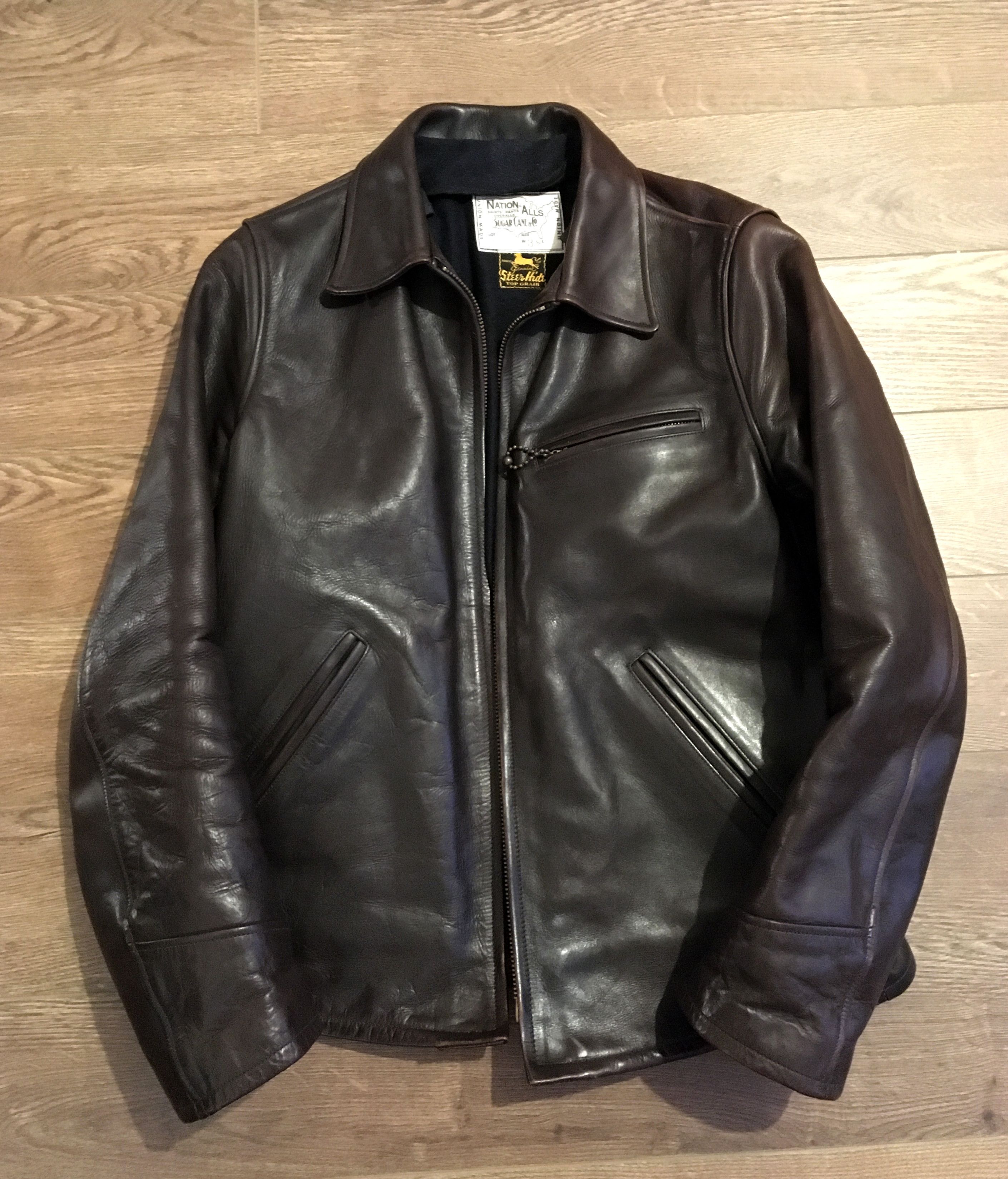 image of Sugar Cane Steerhide Sports Jacket Half Belt in Brown, Men's (Size Medium)