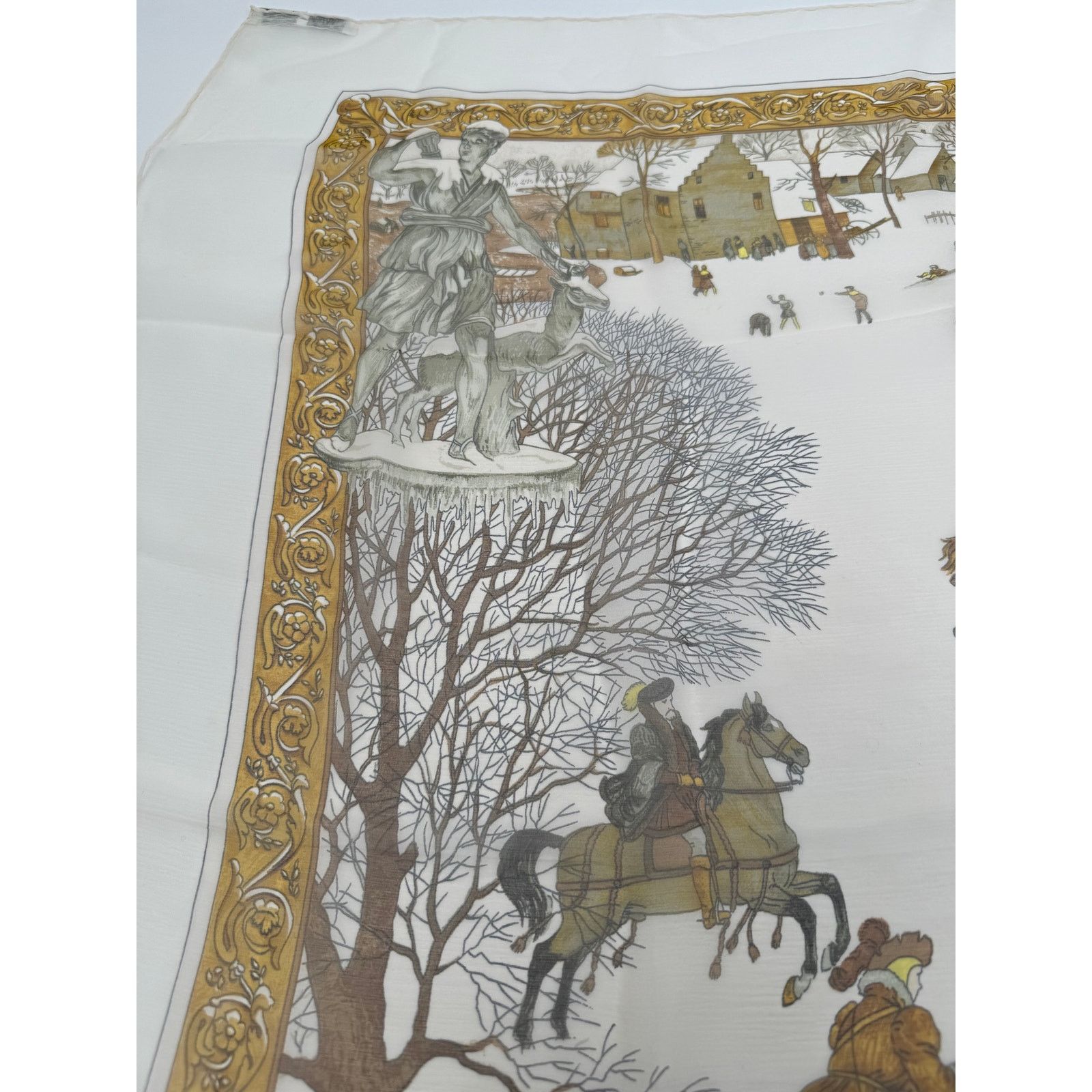 Hermes Hermes Rare Mirrored Image Hunt Scene Sheer Large Cape Shaw Size ONE SIZE - 10 Thumbnail