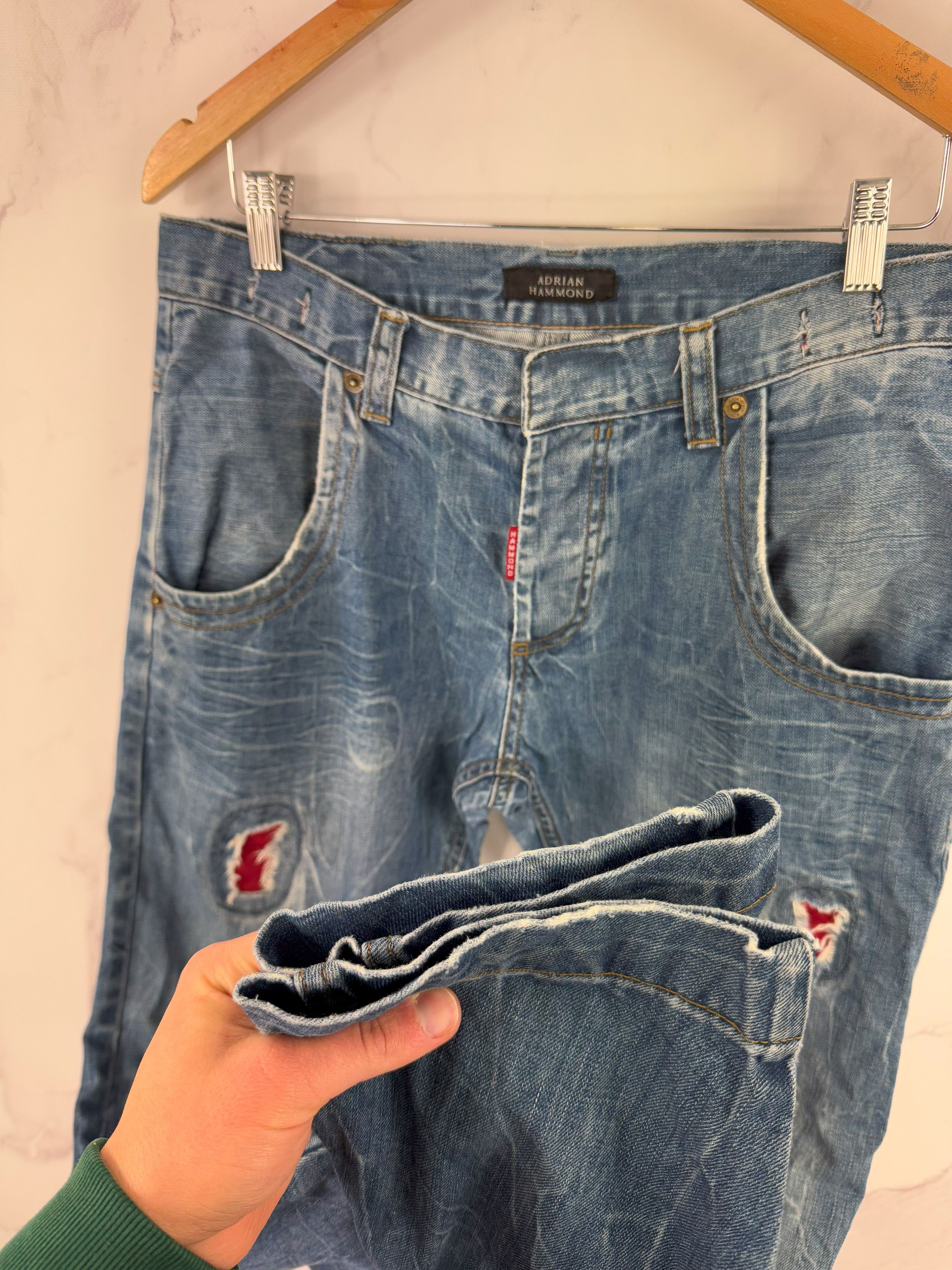 Japanese Brand Adrian Hammond Distressed Biker Jeans Patchwork Details Size US 32 / EU 48 - 8 Thumbnail