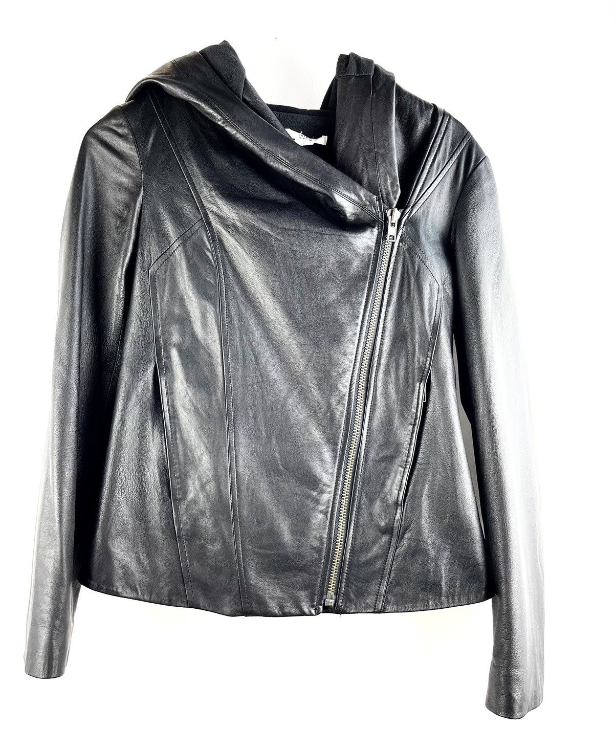 image of Helmut Helmut Lang Black Washed Hooded Leather Jacket, Women's (Size Medium)