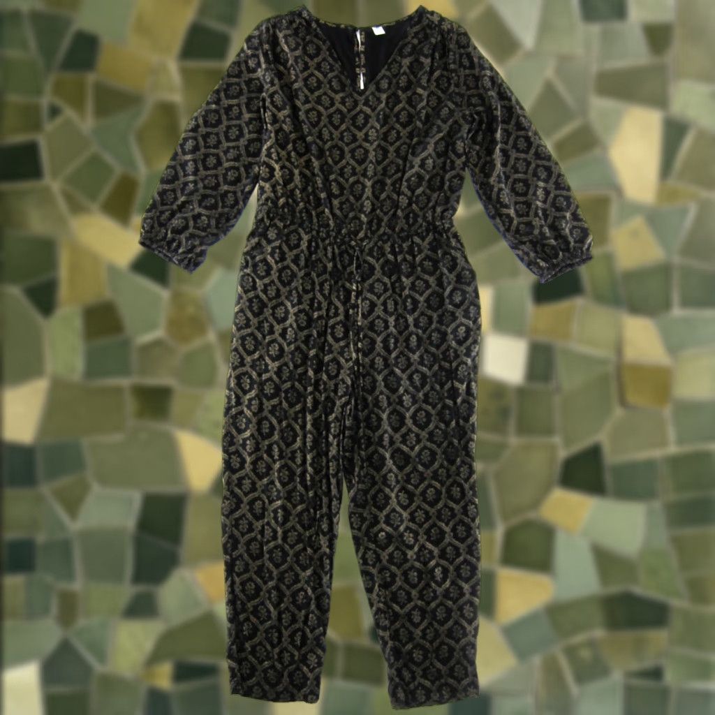Old Navy NWT Old Navy Rayon Black Gold Floral Pocket Long Sleeve Romper Jumpsuit Large Size L / US 10 / IT 46 - 1 Thumbnail