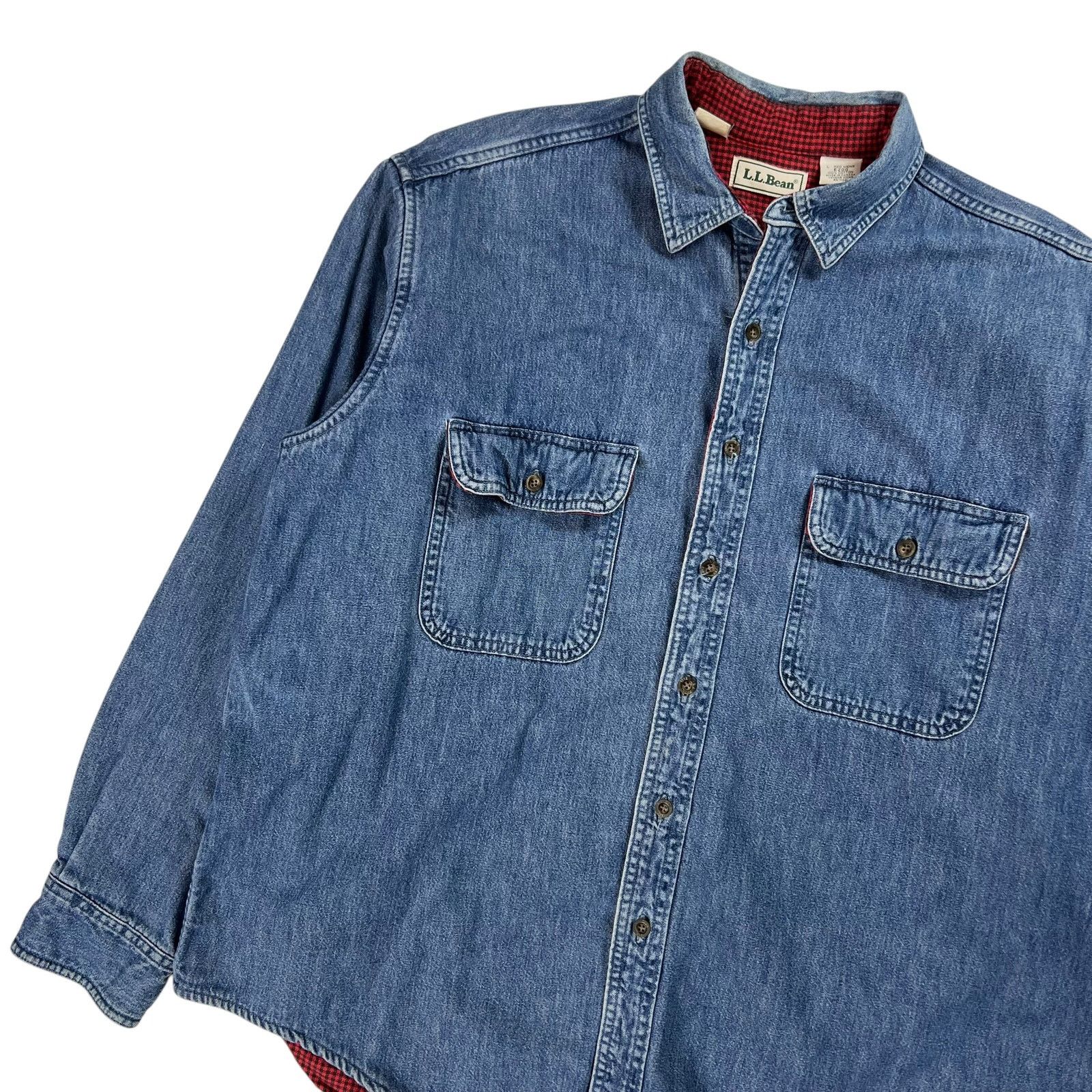 L.L. Bean × Vintage Vintage 90s War is not healthy for children... denim shirt Size US L / EU 52-54 / 3 - 6 Thumbnail