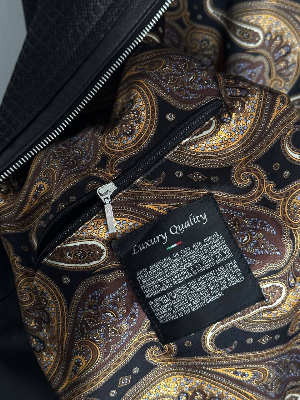 Other Latini Luxury Black Leather Jacket Paisley Silk Lining Size US XL / EU 56 / 4 - 12 Thumbnail
