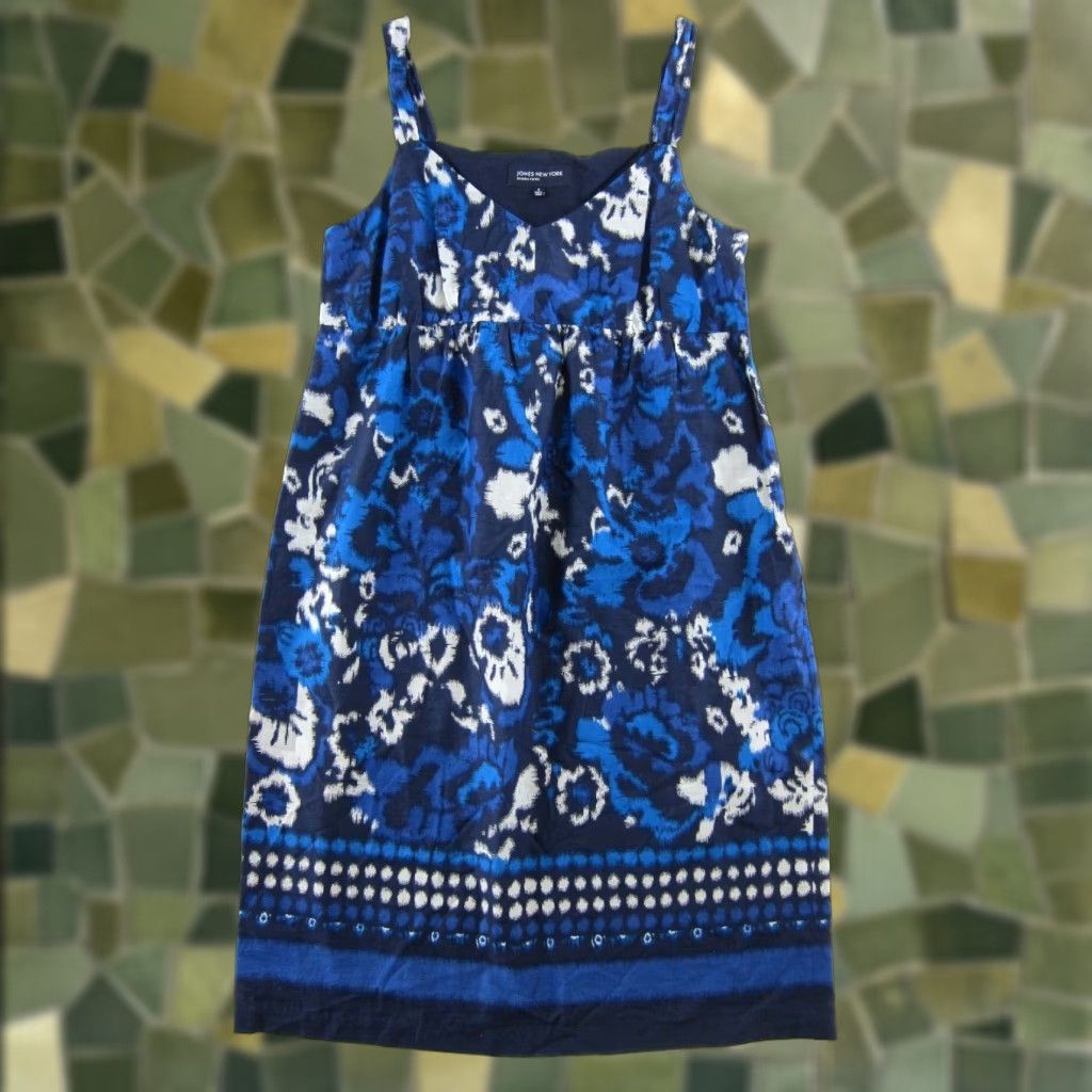Jones New York Jones New York Signature Cotton Blue White Abstract Tie Dye Empire Tank Dress S Size S / US 4 / IT 40 - 1 Thumbnail
