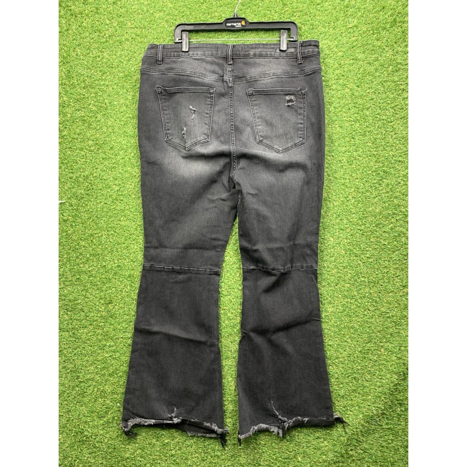 Vintage Risen Jeans Womens 3XL Distressed Flare High Rise Stretch Raw Hem Black Denim Size 40" / US 18 - 2 Thumbnail