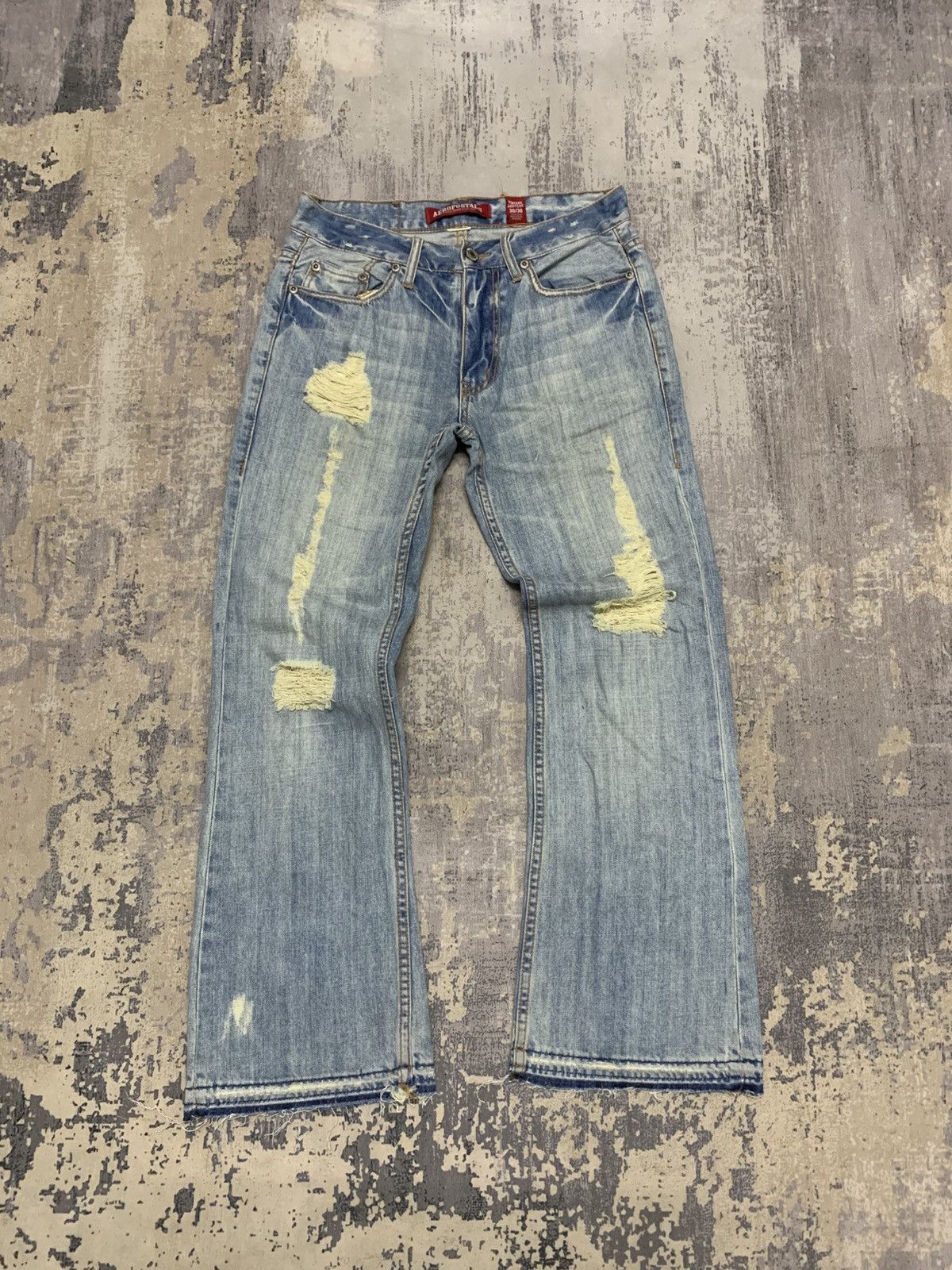 Japanese Brand Aeropostale flare jeans RUSTY distressed grunge stone wash Size US 32 / EU 48 - 1 Thumbnail