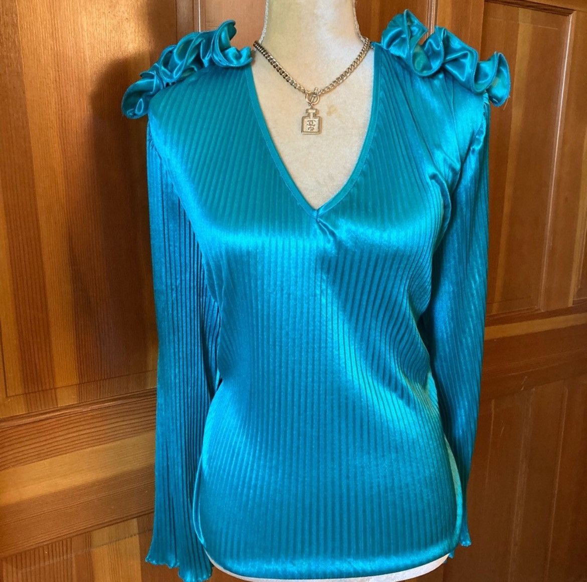 Designer × Other Nwt, Lavishly Paris Teal Long Sleeved Women’s Blouse. Size M / US 6-8 / IT 42-44 - 2 Thumbnail