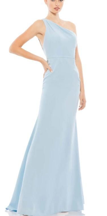 image of Designer (2) One Shoulder Jersey Mermaid Gown, Size 2 in Blue, Women's