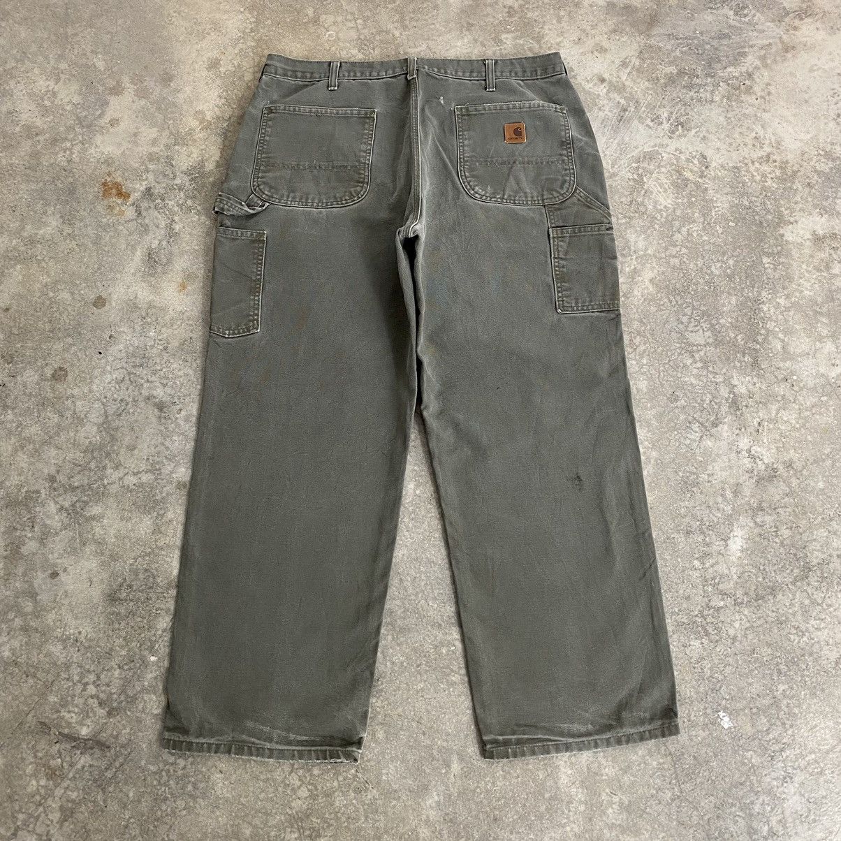 Carhartt VTG Carhartt Faded Moss Green Ripped Carpenter Pants Size US 37 - 16 Thumbnail