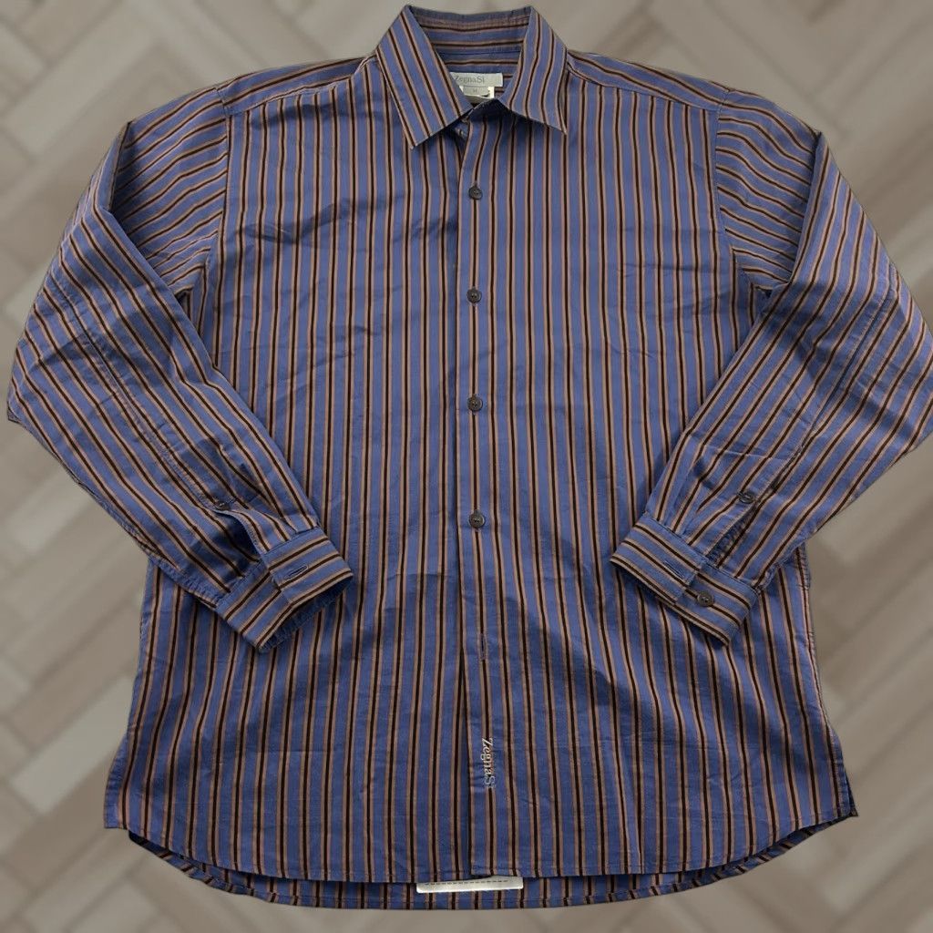 Vintage Zegna Sport Men’s Button-Up Long Sleeve Striped Shirt M Blue Italian Pattern Clean Size US M / EU 48-50 / 2 - 1 Thumbnail