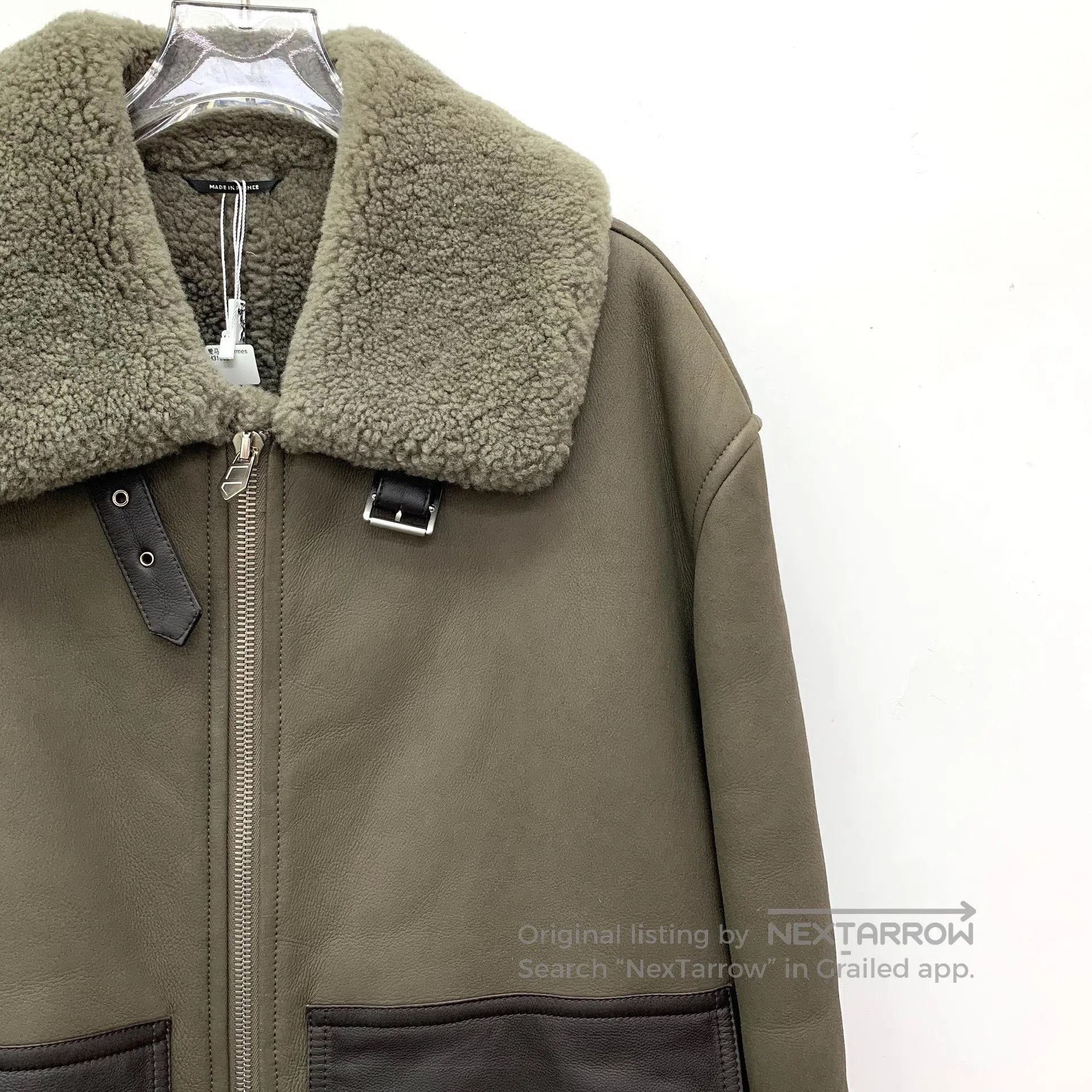 Hermes Hermes Brown and green sheepskin collar zippered long-slee Size US M / EU 48-50 / 2 - 3 Thumbnail