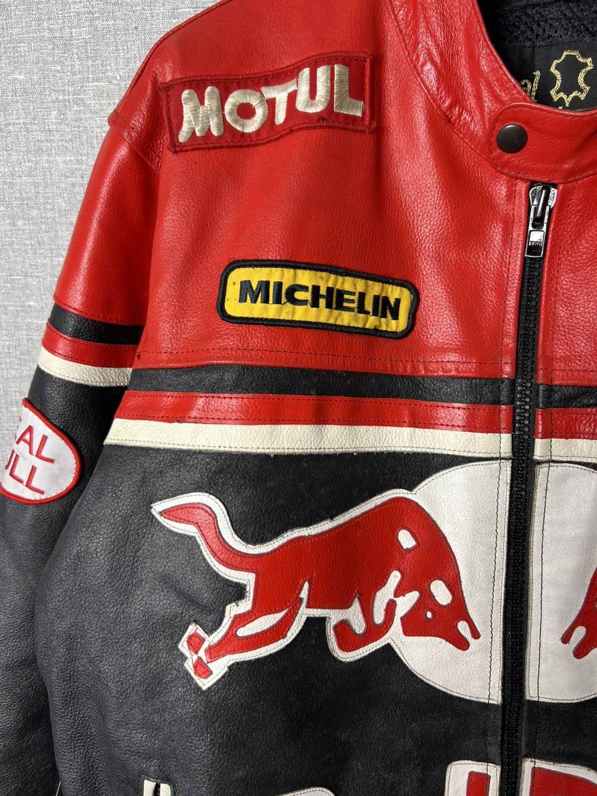 Genuine Leather × Red Bull × Vintage REAL BULL Racing Leather Jacket Biker Alpinestars Michelin Size US L / EU 52-54 / 3 - 8 Thumbnail