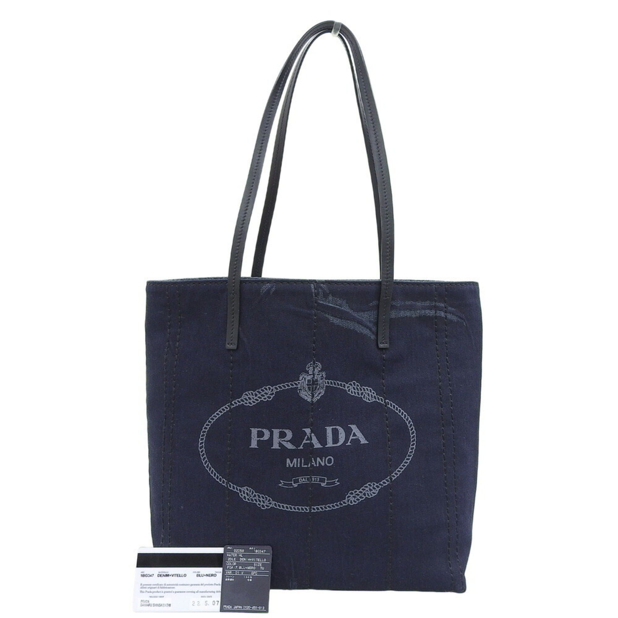 Prada Prada Tote Bag 1BG347 Printed Denim Navy Size ONE SIZE - 1 Thumbnail
