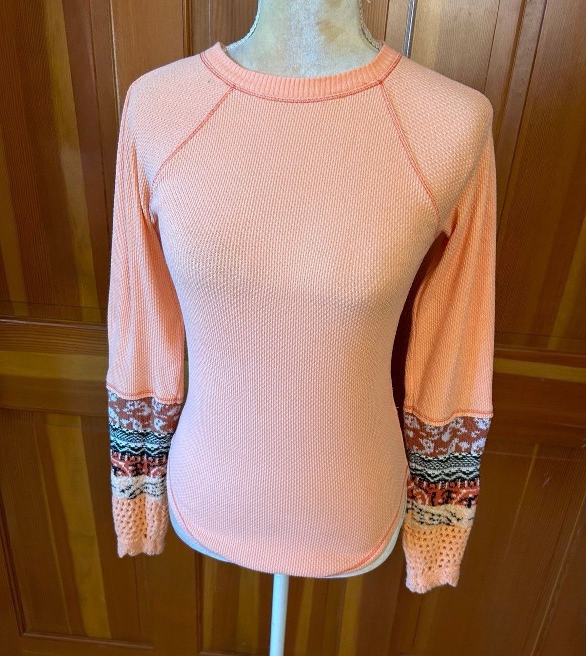 Free People NWOT, Free People Desert The Mix Cuff Henley Thermal Orange Size S / US 4 / IT 40 - 8 Thumbnail