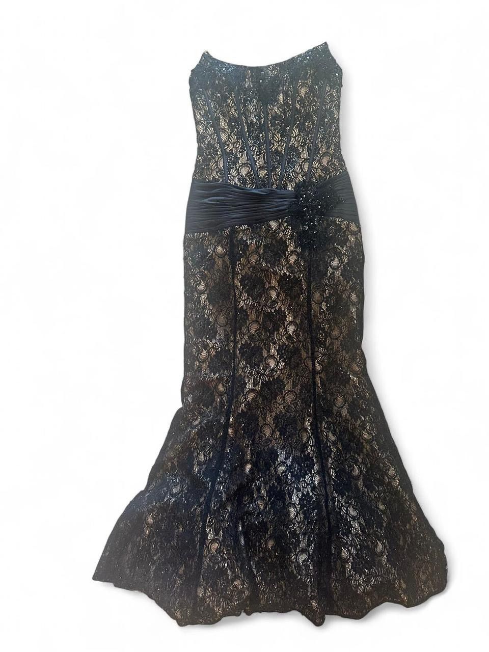 Absolutely Stunning Black Lace Boned Bustier Mermaid Gown