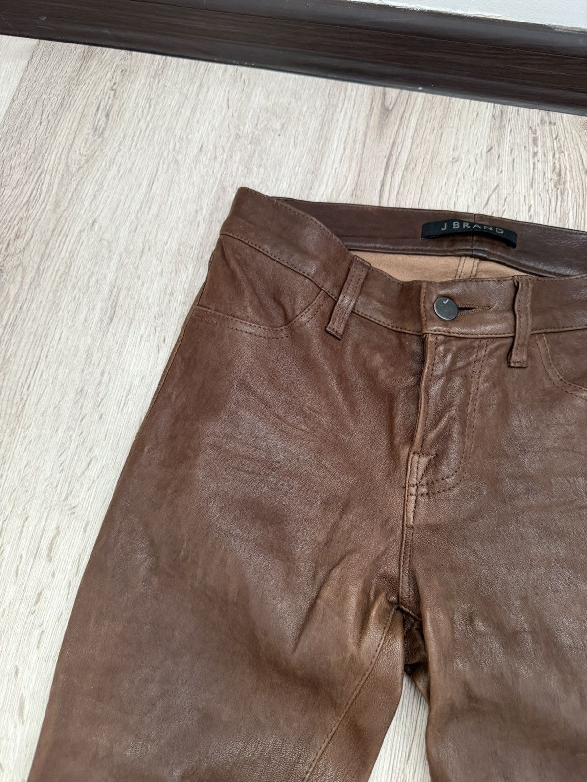 J Brand J Brand Brown Stretch Lamb Leather Zip Pants Size 25 Size 25" / US 0 / IT 36 - 5 Thumbnail