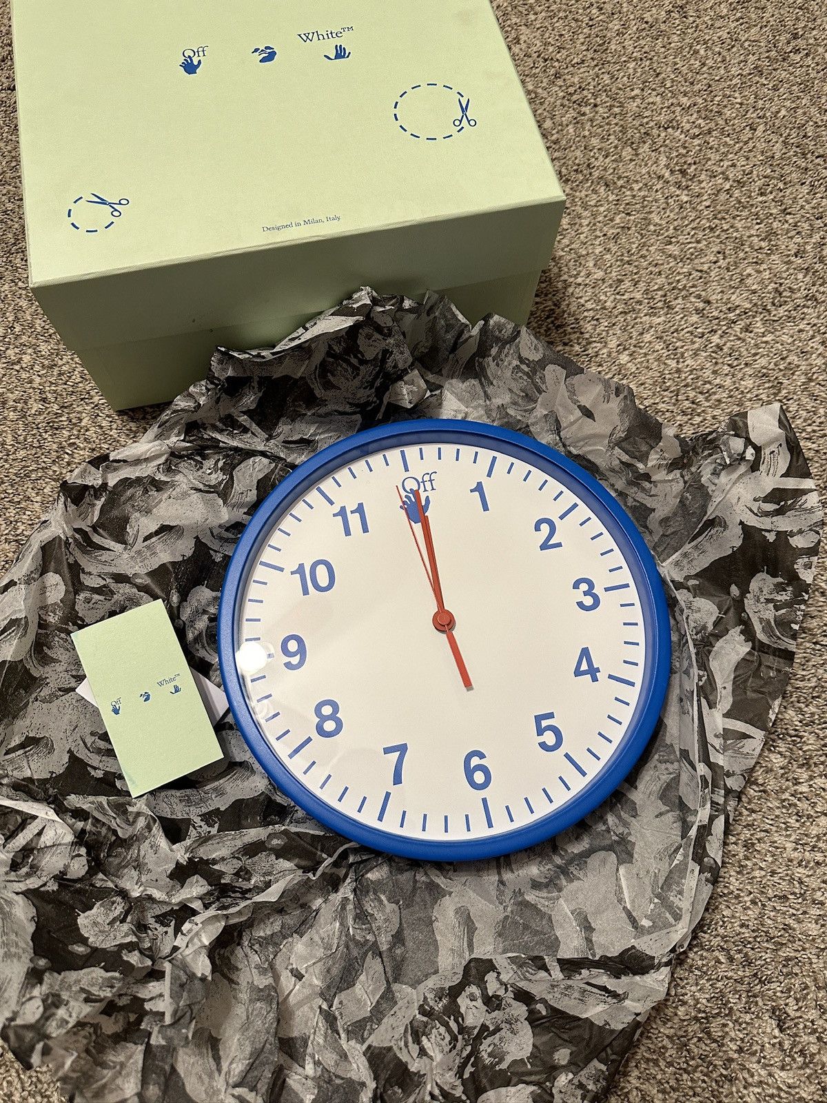 image of Off White Off-White Matte Blue Analog Wall Metal Clock, Men's