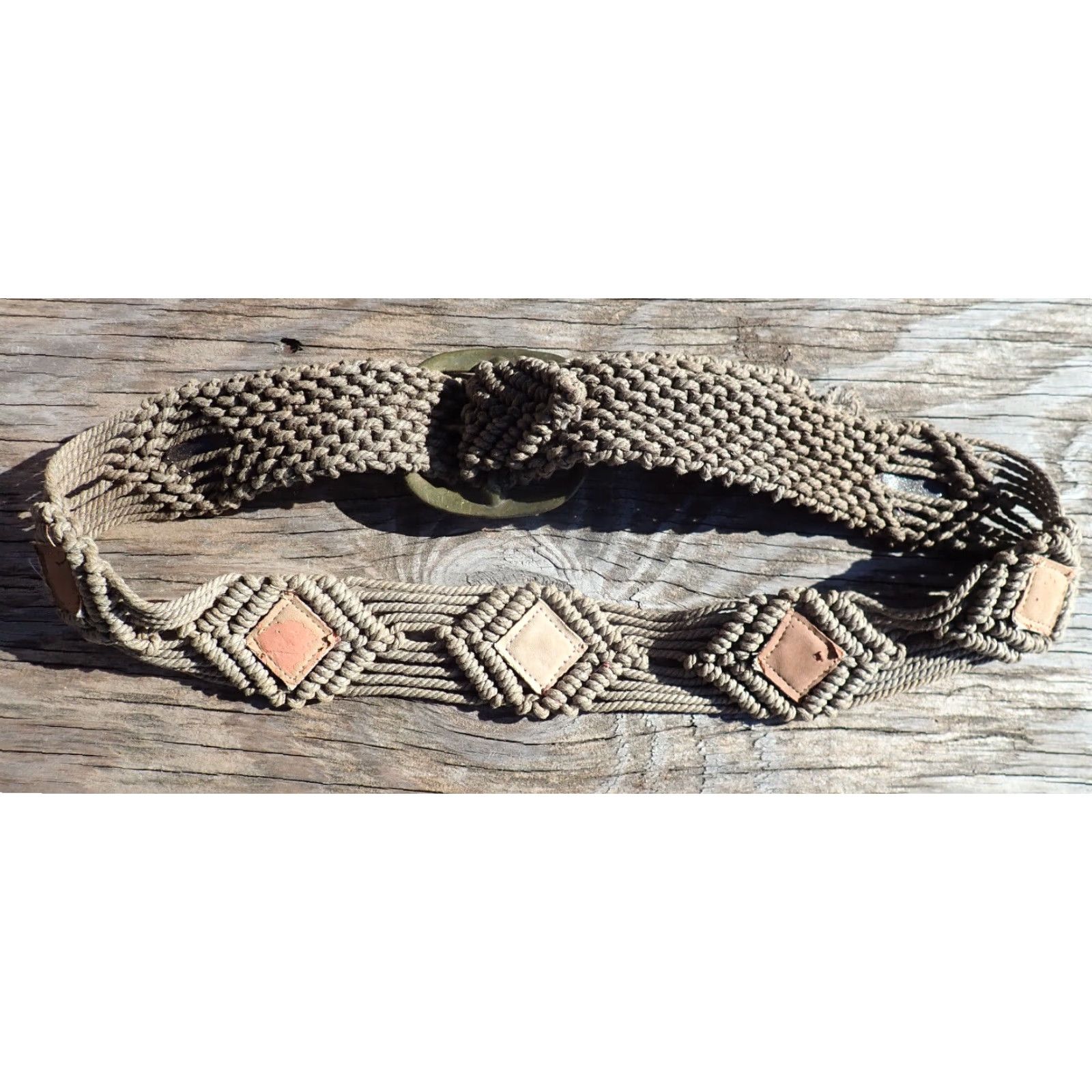 Roper Vintage Women's 1970s Boho Hippie Macrame Leather-Style Belt Brown Adjustable 26-34 Inches Size ONE SIZE - 3 Thumbnail
