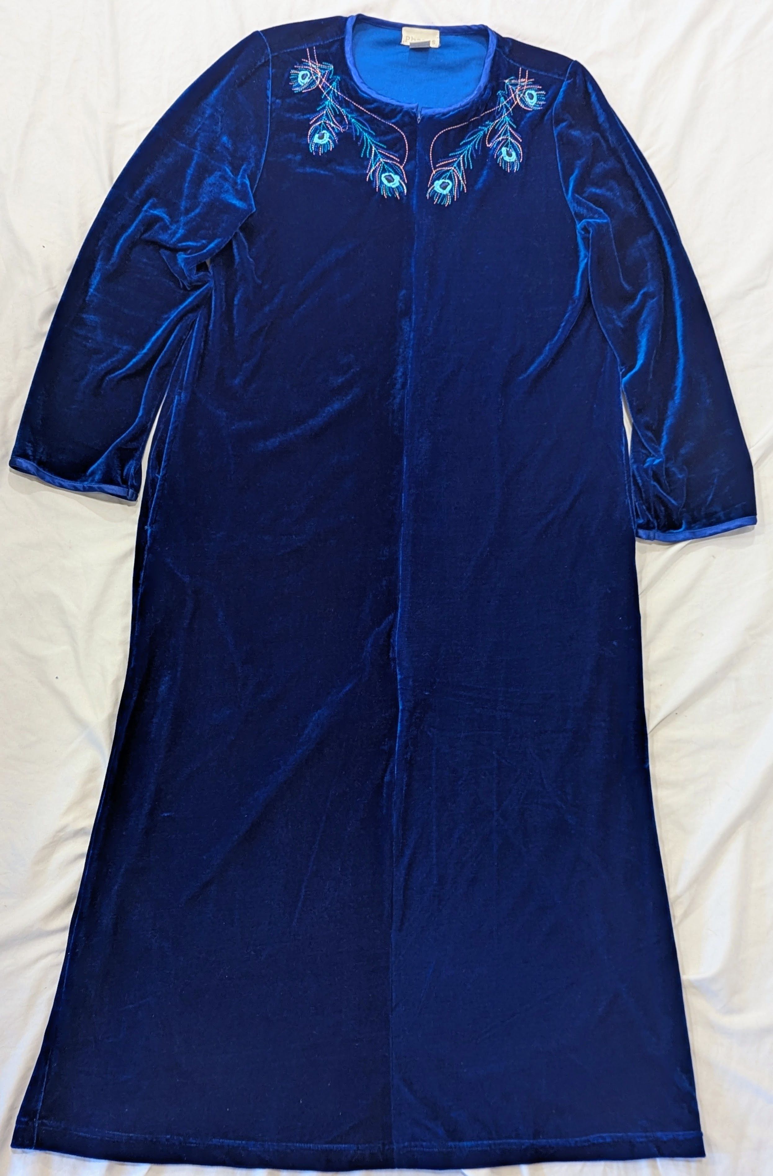 Other Phases 1970s-Inspired Blue Velour Kaftan Peacock Gown S Size S / US 4 / IT 40 - 1 Thumbnail