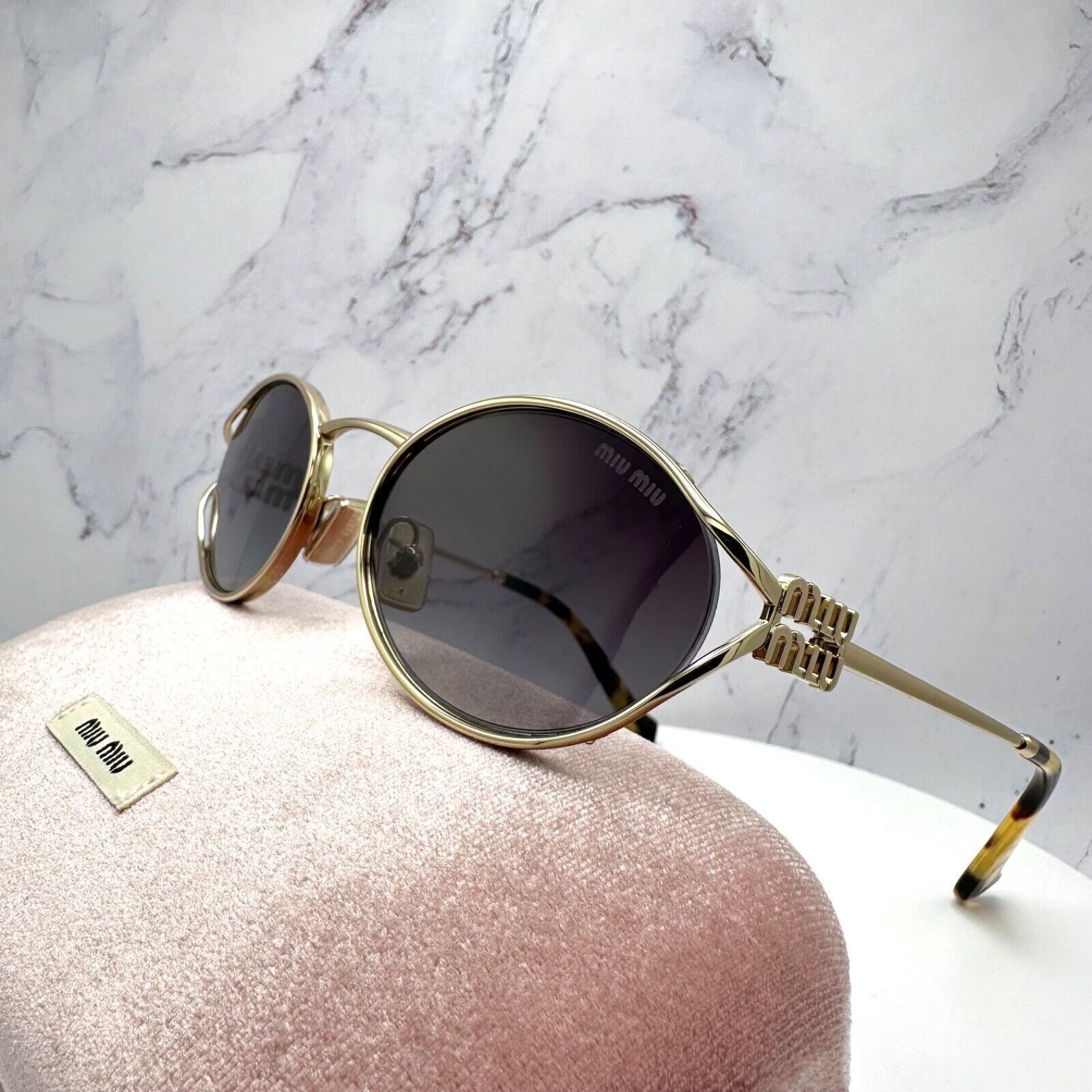 New MIU MIU Sunglasses Gold Metal Slim Frame Oval