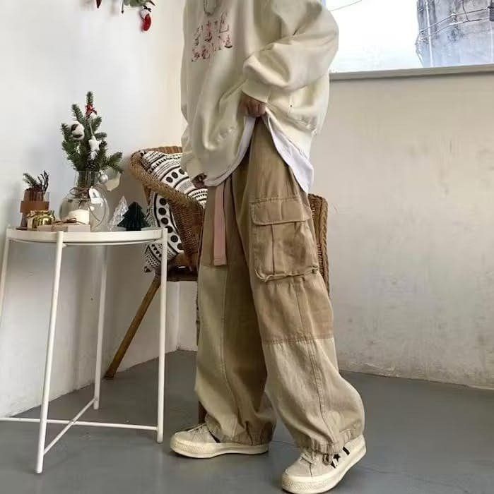 image of Jean Baggy Cargo Pants For Men Khaki Beige (Size 28)