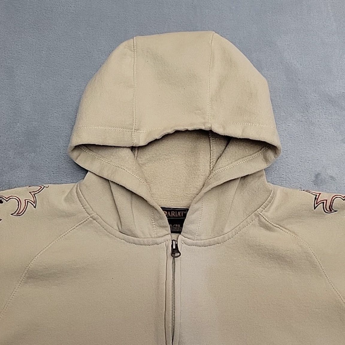 Ariat Ariat Hoodie Womens XL Cowboy Western Embroidered Bedazzled Hooded Sweatshirt Beige Pockets Rhinestone Cowboys Western decor Womens XL Hoodie Size XL / US 12-14 / IT 48-50 - 4 Thumbnail