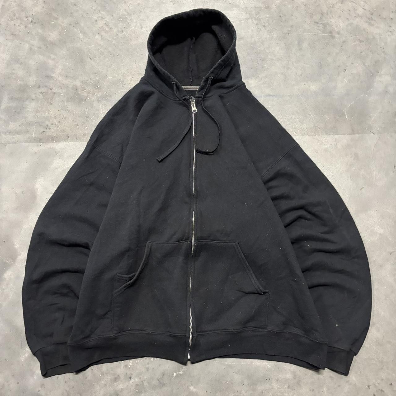 Japanese Brand × Vintage Crazy Vintage Y2K/2000s Black Blank Russell Style Essential Zip Up Hoodie! Size US XXL / EU 58 / 5 - 1 Thumbnail